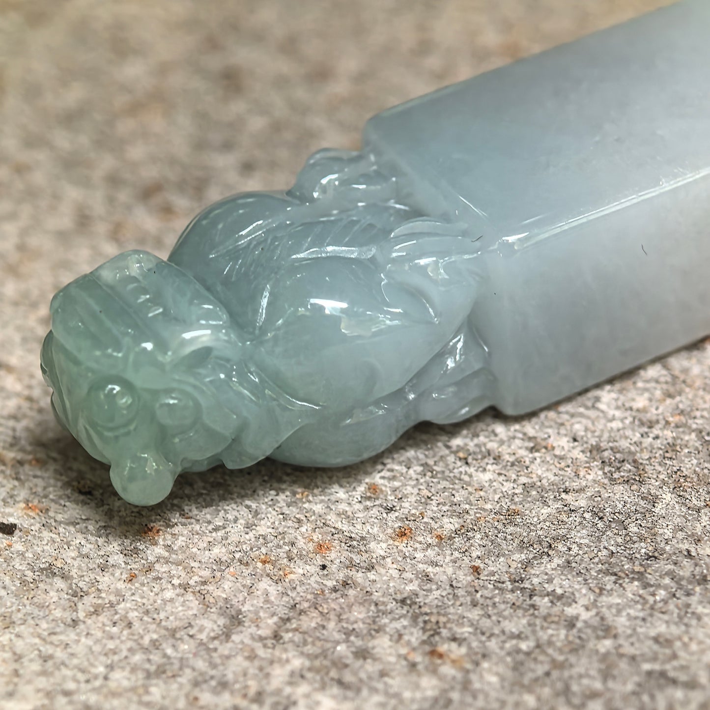 Natural Grade-A Icy Glutinous Light Green Lion Seal Jadeite Ornament · Burmese Jade