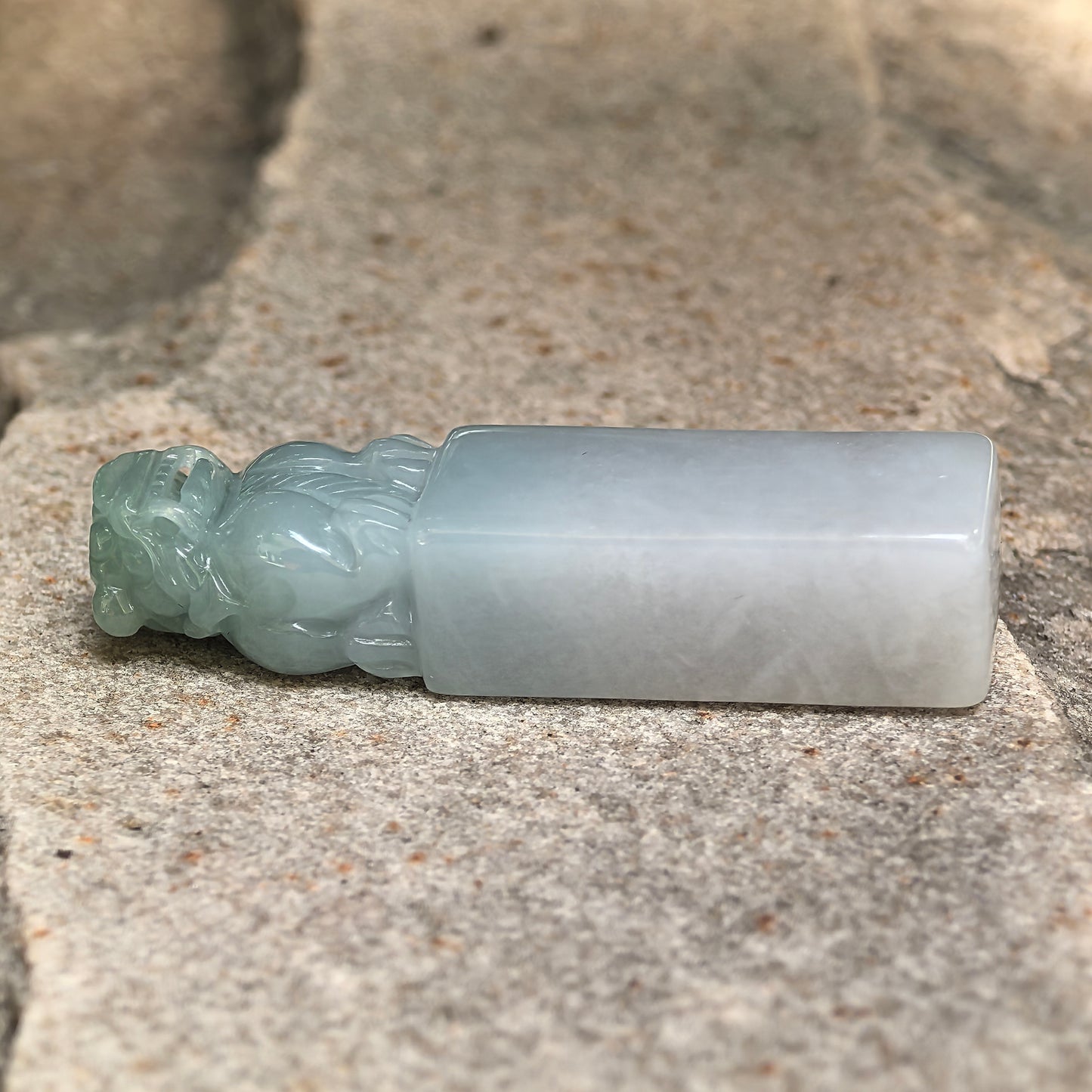 Natural Grade-A Icy Glutinous Light Green Lion Seal Jadeite Ornament · Burmese Jade