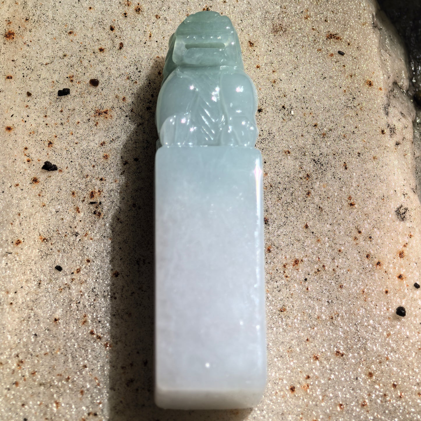 Natural Grade-A Icy Glutinous Light Green Lion Seal Jadeite Ornament · Burmese Jade