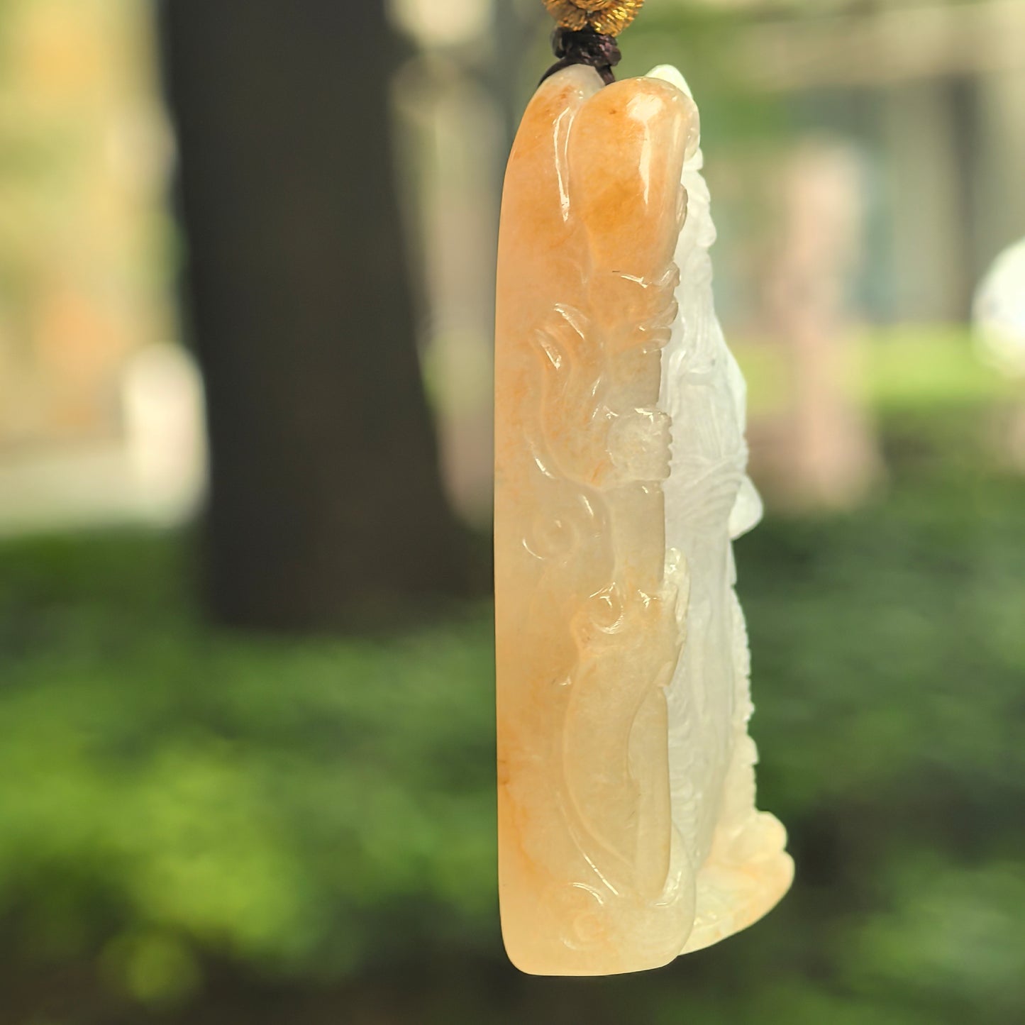 Natural Grade-A Glutinous White and Yellow Guan Gong Jadeite Pendant · Burmese Jade
