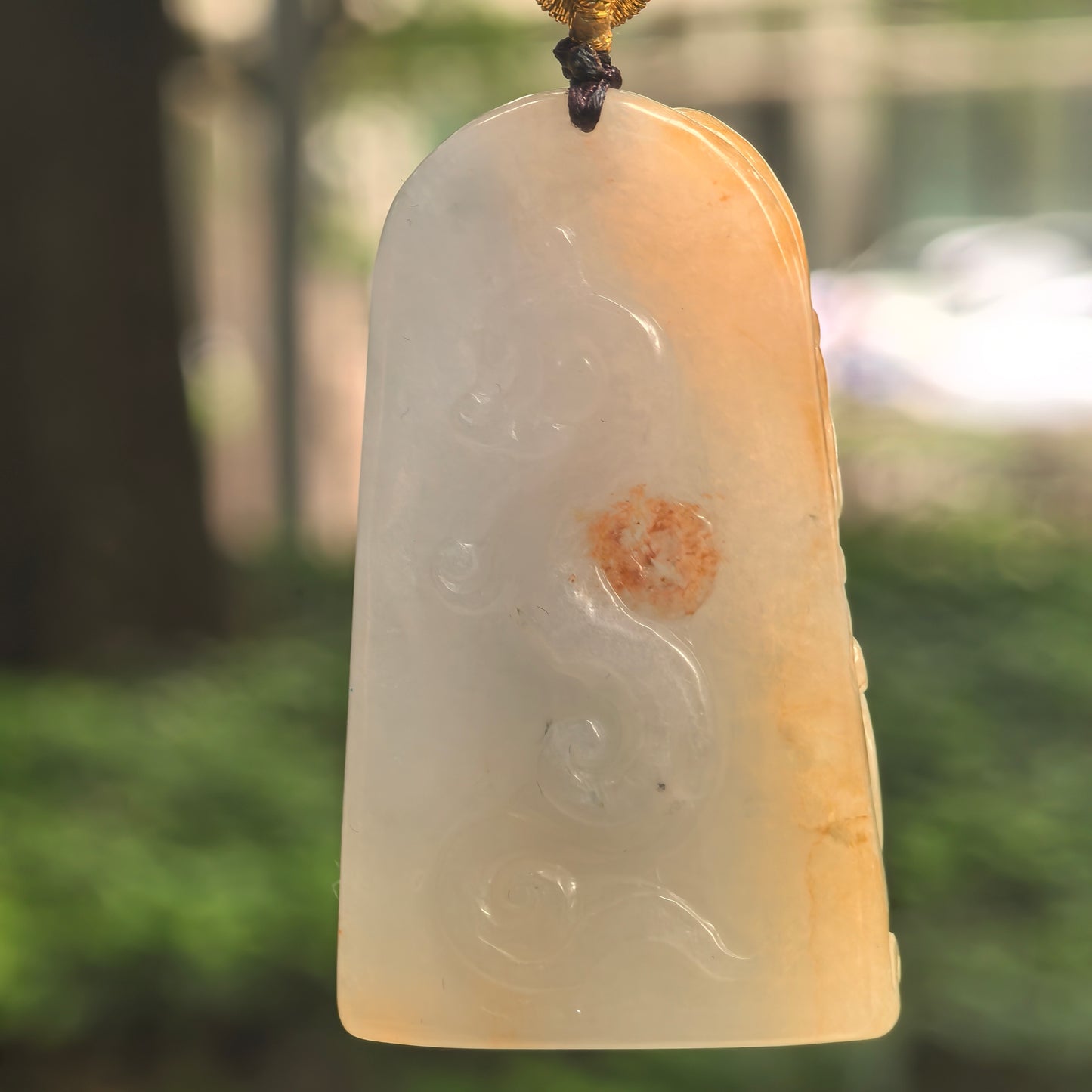 Natural Grade-A Glutinous White and Yellow Guan Gong Jadeite Pendant · Burmese Jade