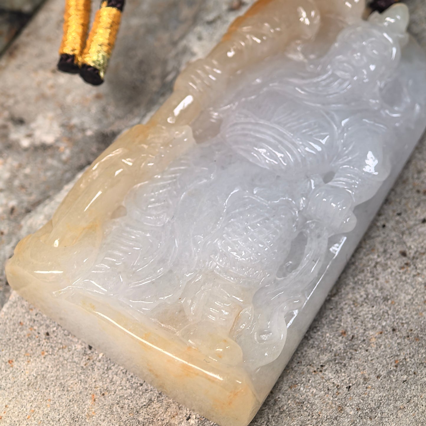 Natural Grade-A Glutinous White and Yellow Guan Gong Jadeite Pendant · Burmese Jade
