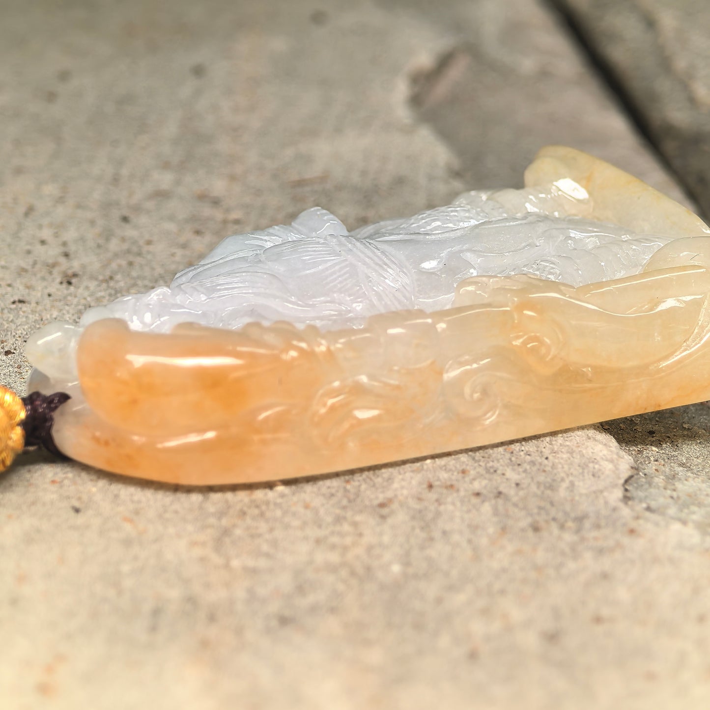 Natural Grade-A Glutinous White and Yellow Guan Gong Jadeite Pendant · Burmese Jade
