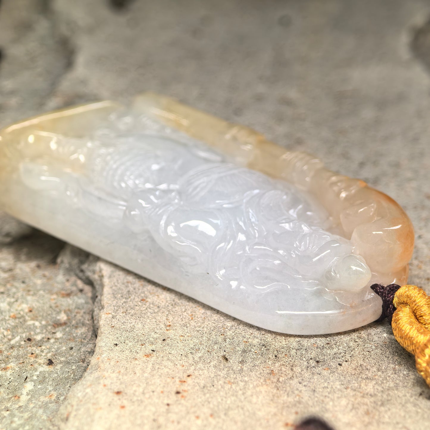 Natural Grade-A Glutinous White and Yellow Guan Gong Jadeite Pendant · Burmese Jade
