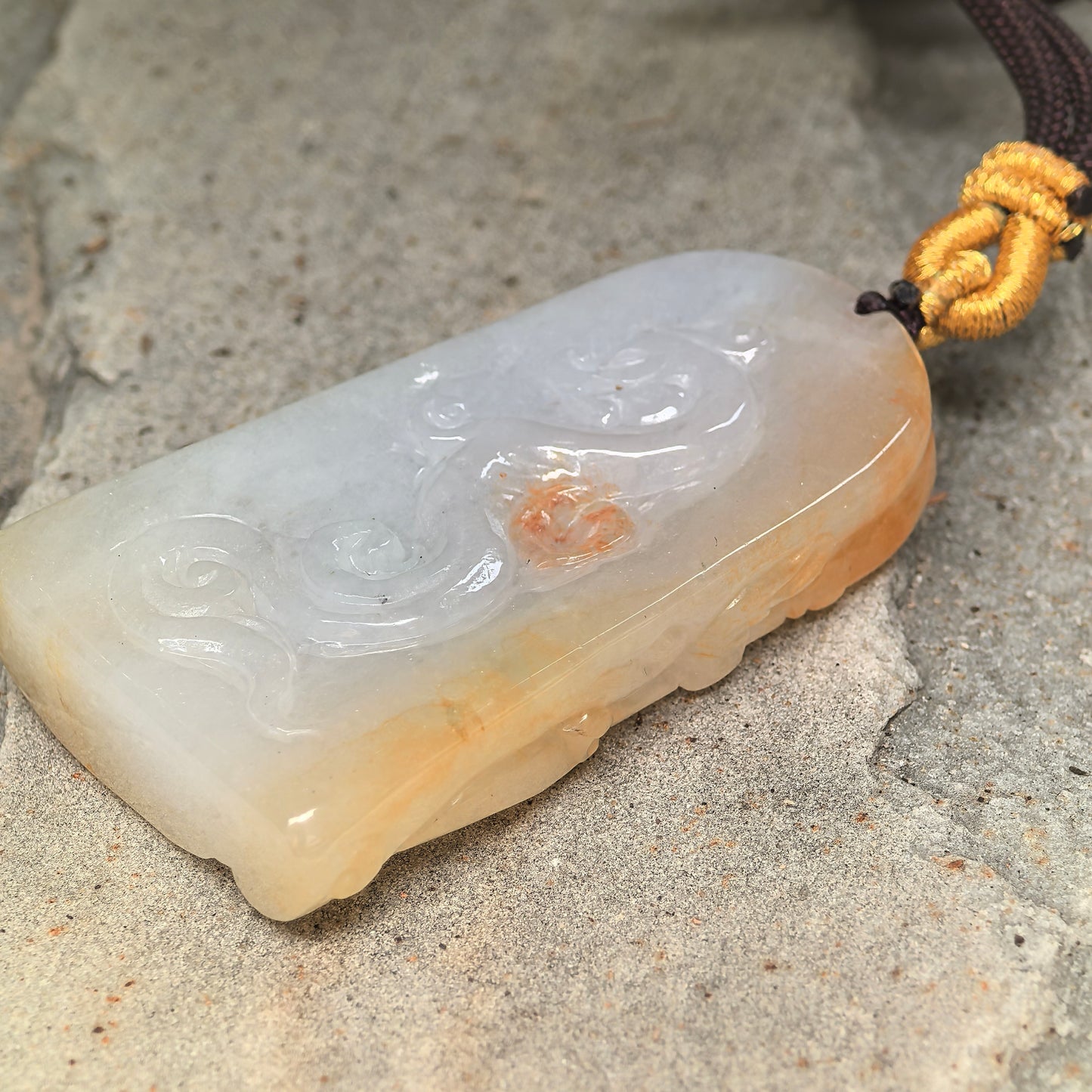 Natural Grade-A Glutinous White and Yellow Guan Gong Jadeite Pendant · Burmese Jade