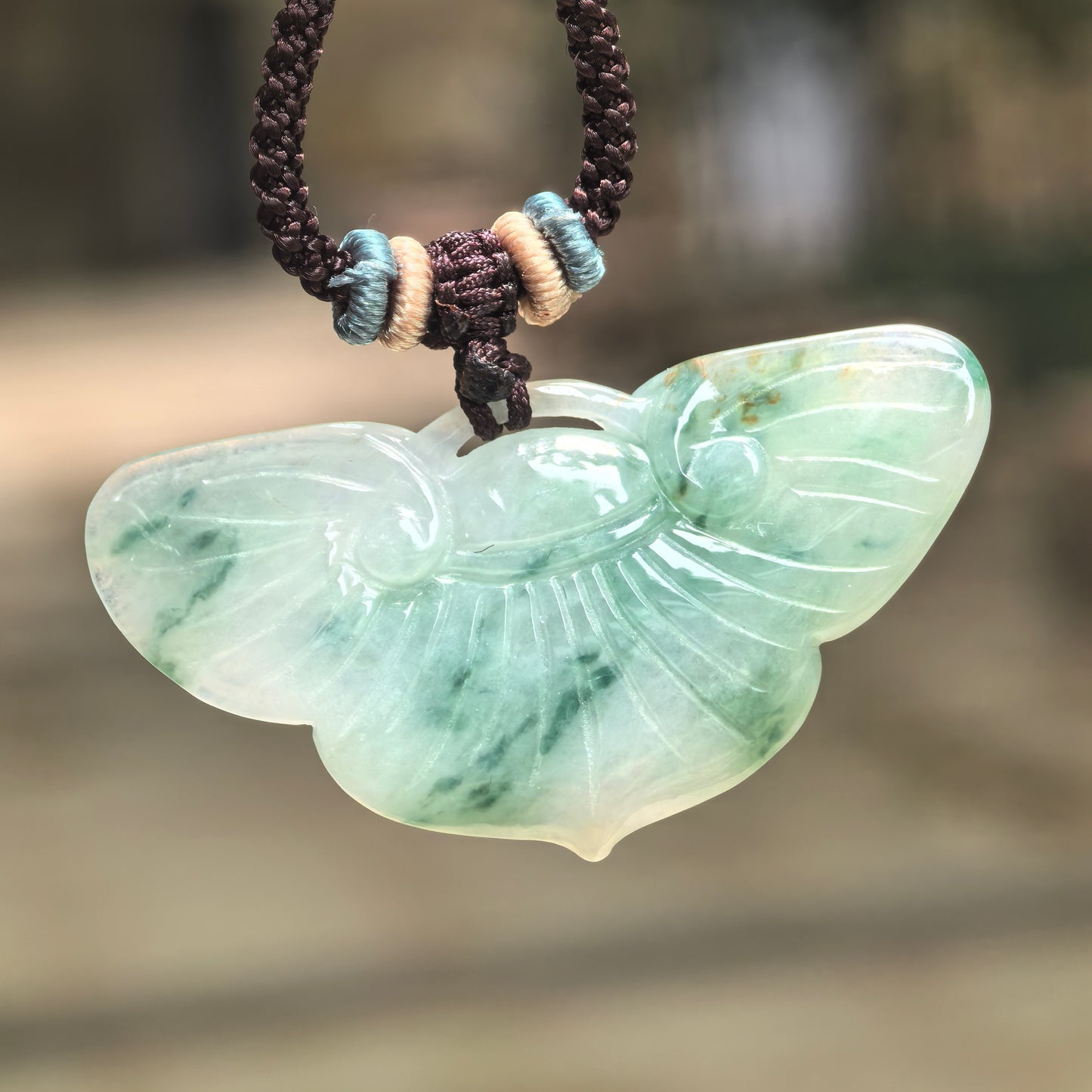 Natural Grade-A Glutinous Green Floating Flower Butterfly Jadeite Pendant · Burmese Jade