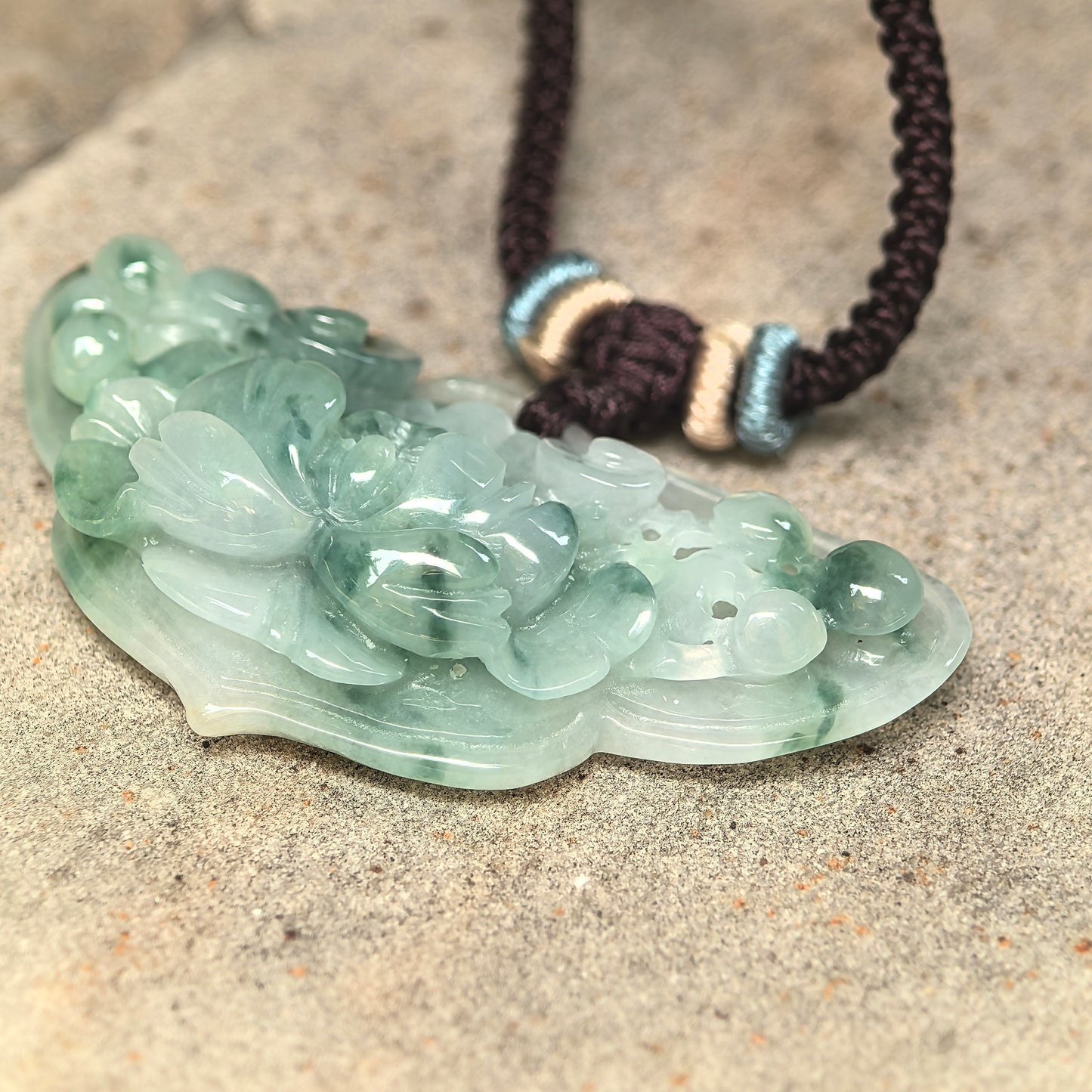 Natural Grade-A Glutinous Green Floating Flower Butterfly Jadeite Pendant · Burmese Jade