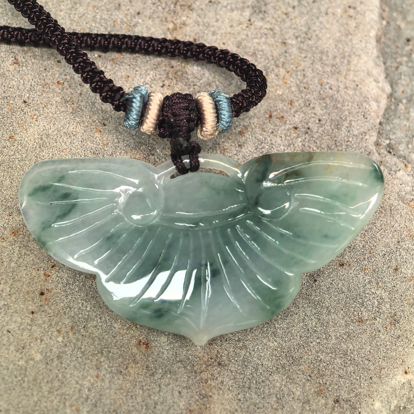 Natural Grade-A Glutinous Green Floating Flower Butterfly Jadeite Pendant · Burmese Jade