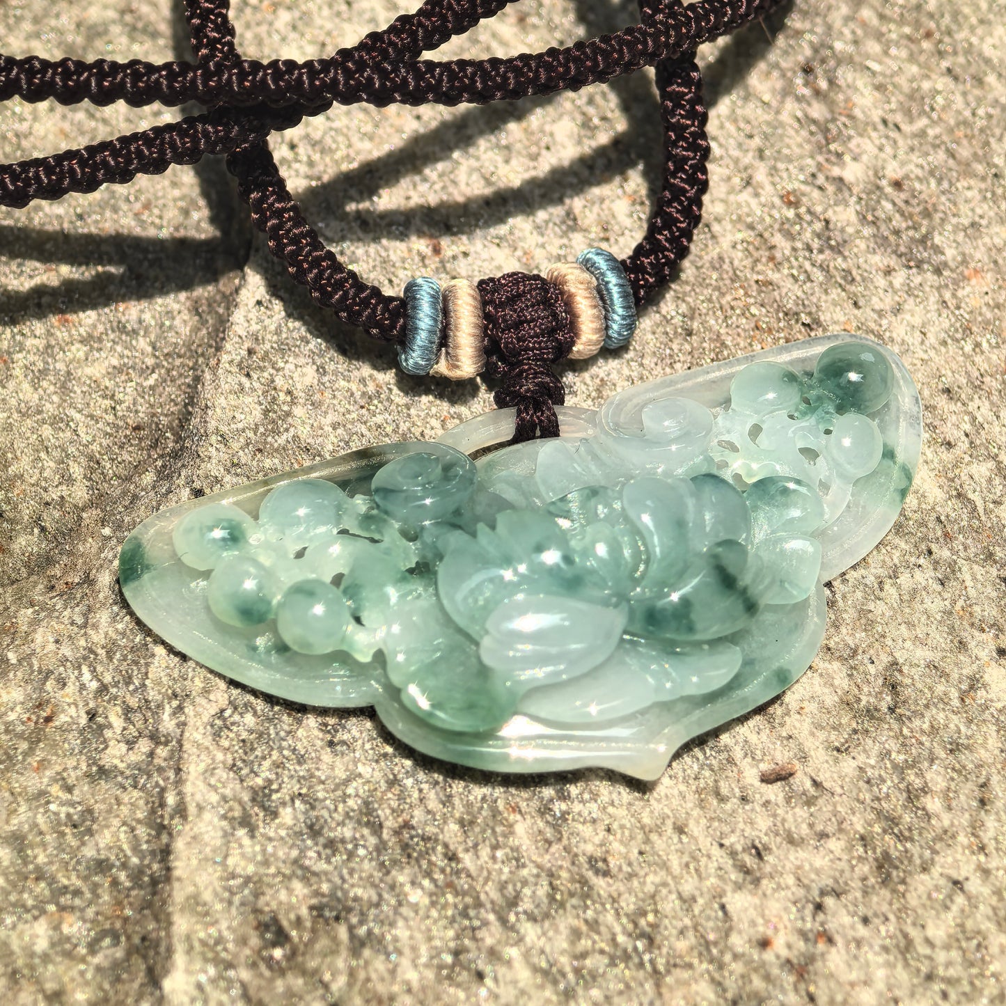 Natural Grade-A Glutinous Green Floating Flower Butterfly Jadeite Pendant · Burmese Jade
