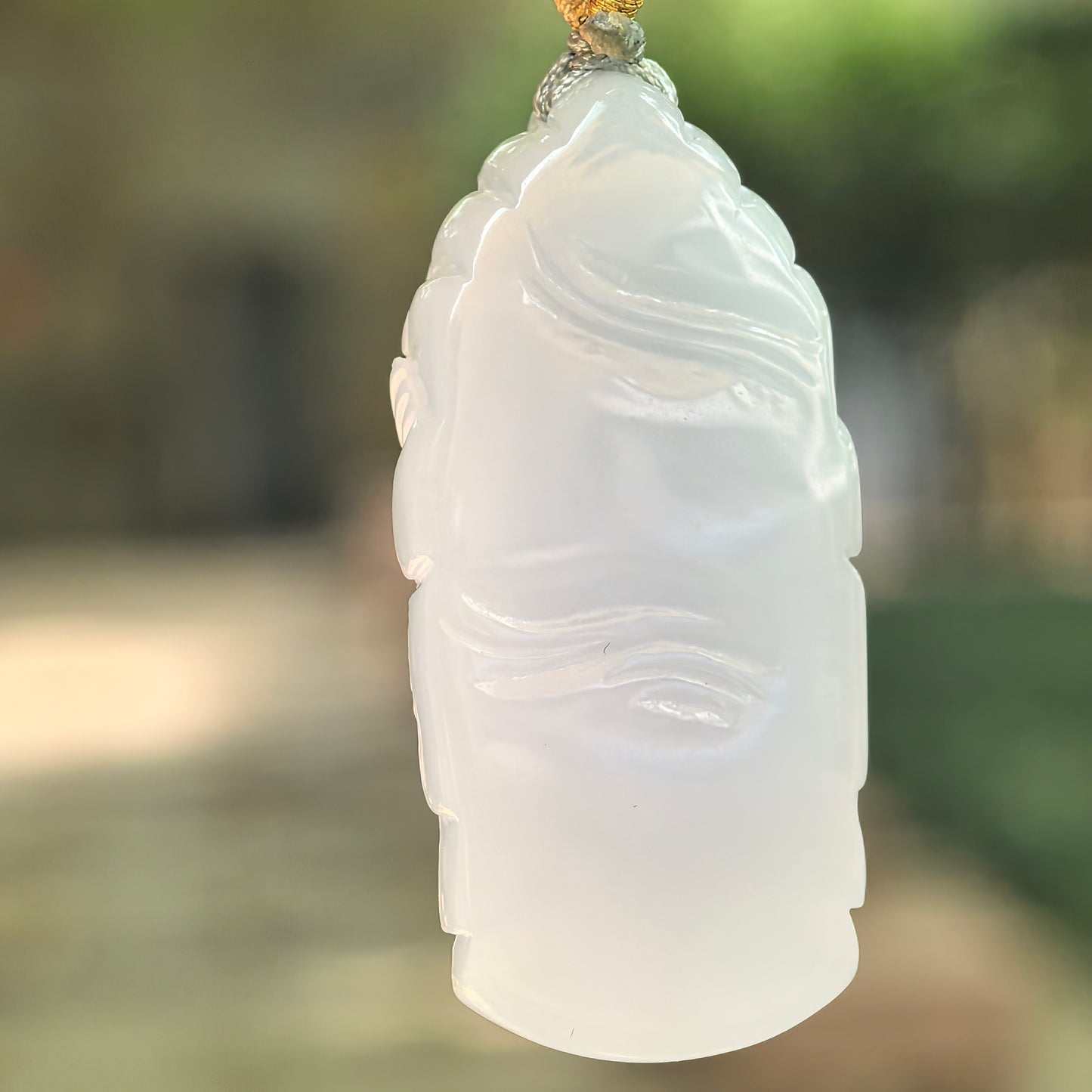 Natural Grade-A Glutinous Pale Lavender Buddha Head Jadeite Pendant · Burmese Jade