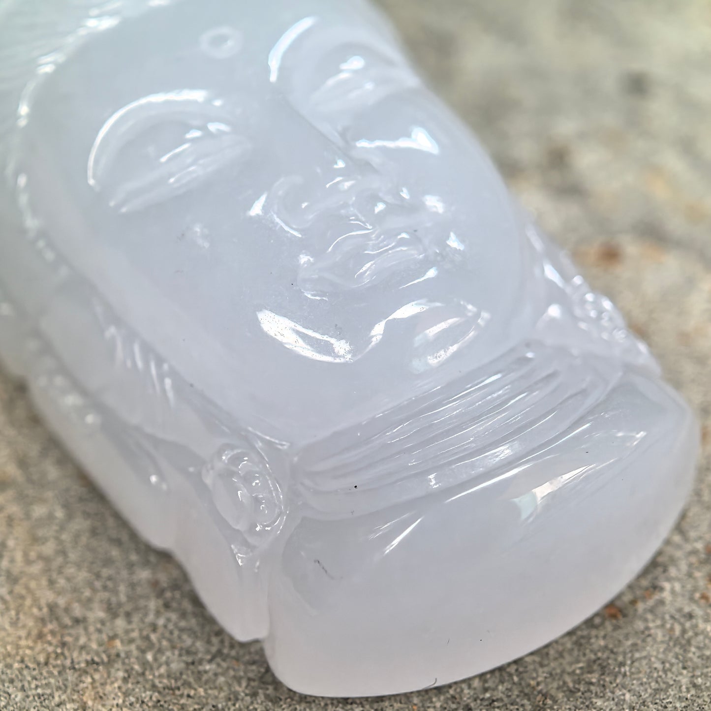 Natural Grade-A Glutinous Pale Lavender Buddha Head Jadeite Pendant · Burmese Jade