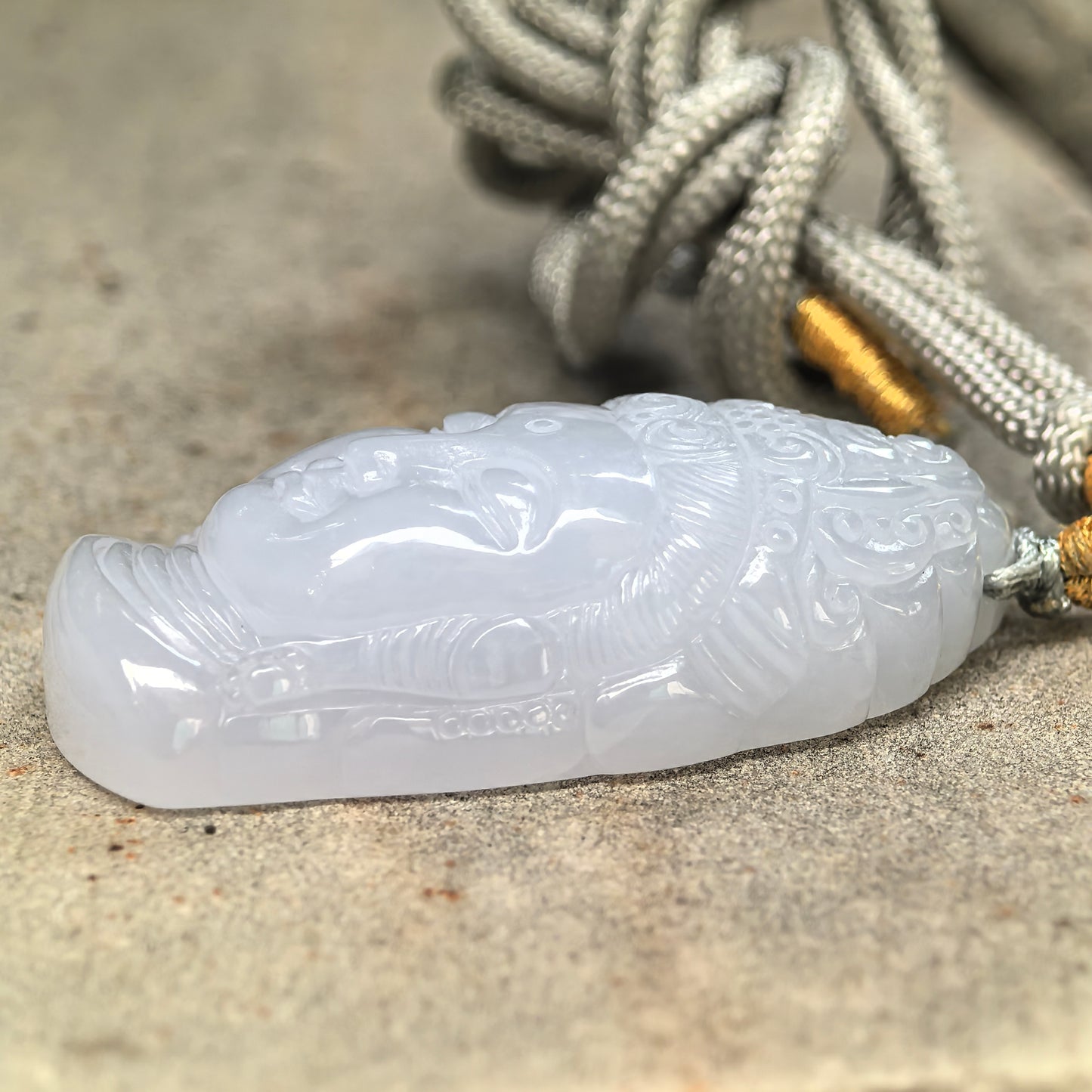 Natural Grade-A Glutinous Pale Lavender Buddha Head Jadeite Pendant · Burmese Jade