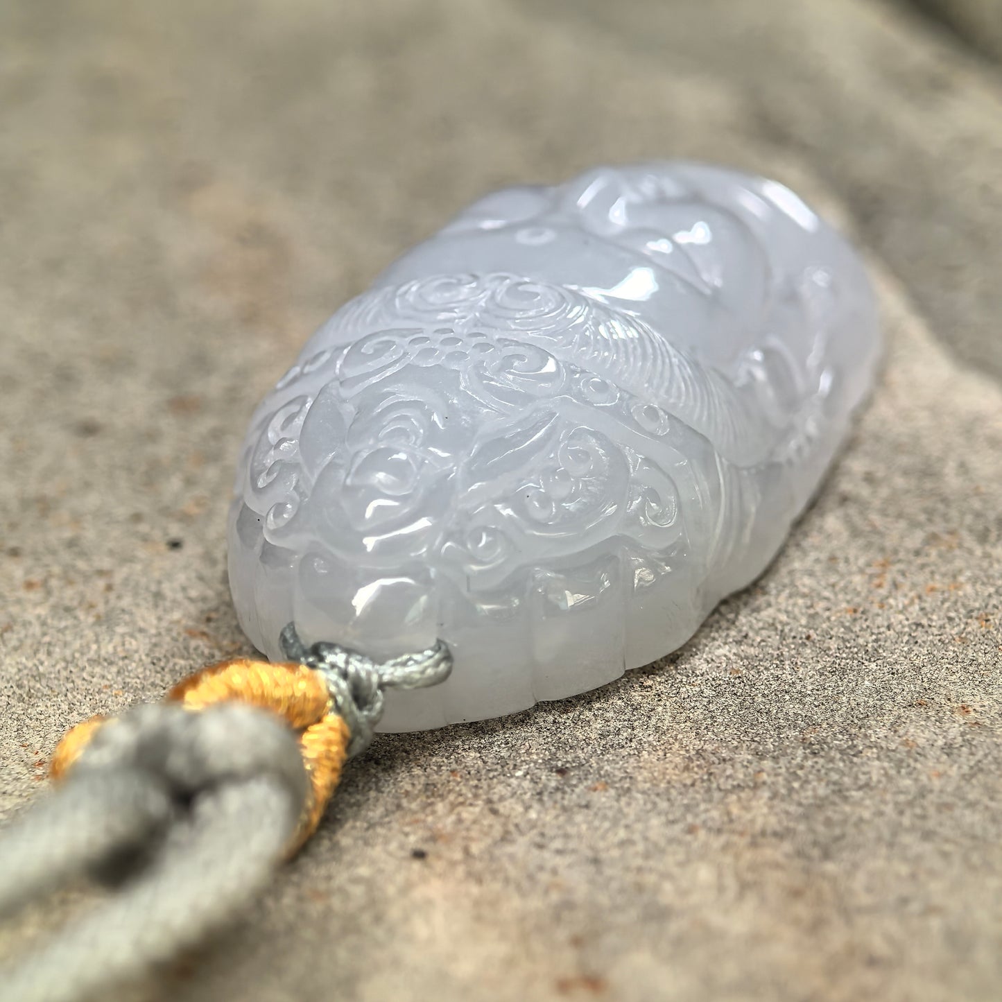 Natural Grade-A Glutinous Pale Lavender Buddha Head Jadeite Pendant · Burmese Jade