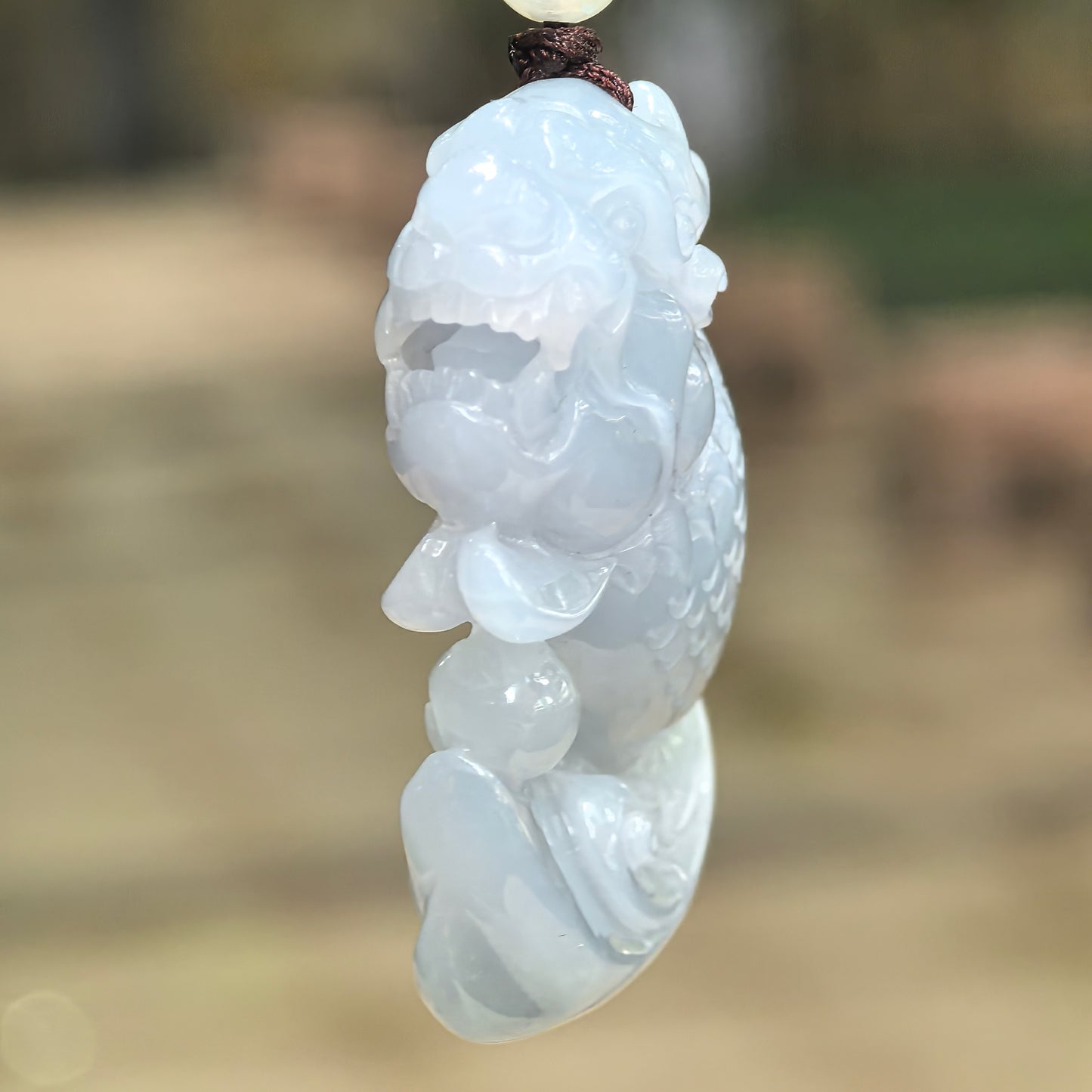 Natural Grade-A Glutinous Pale Lavender Dragon-Fish Jadeite Pendant · Burmese Jade