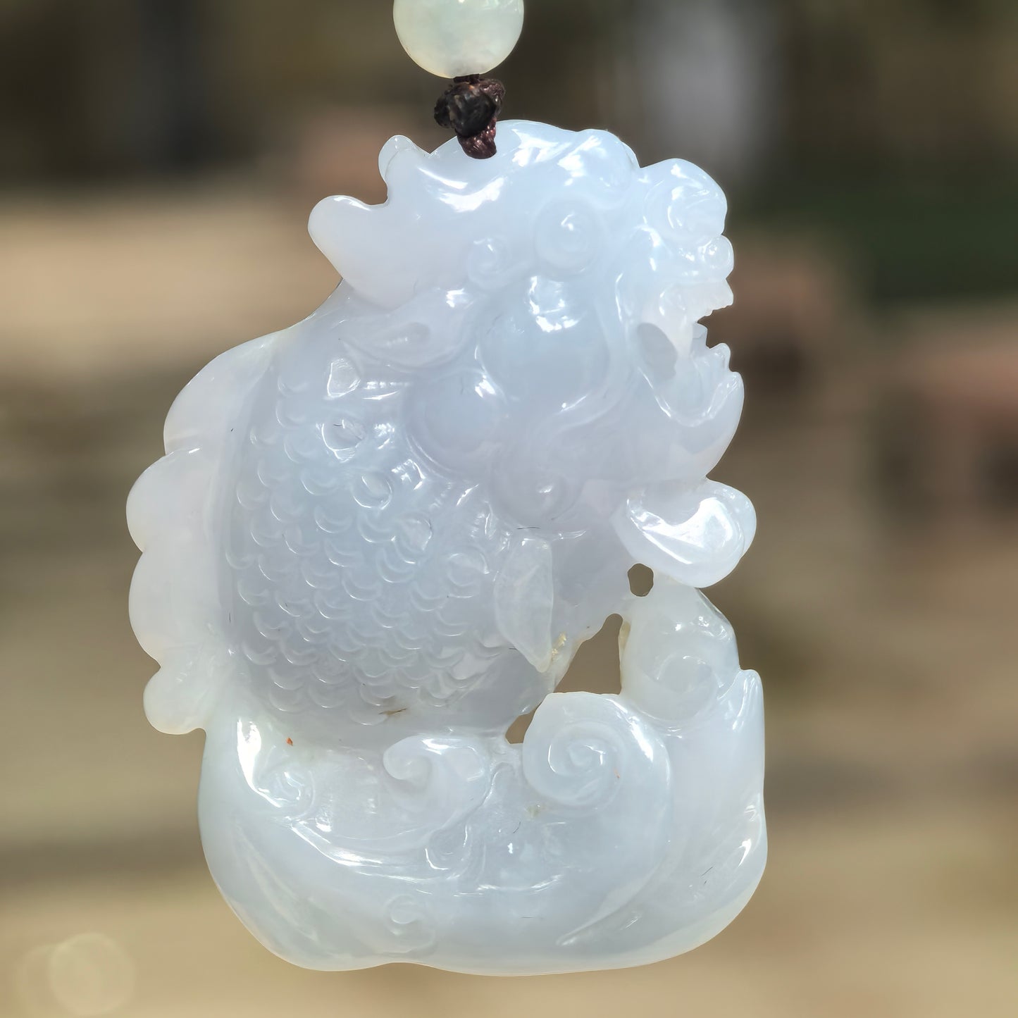 Natural Grade-A Glutinous Pale Lavender Dragon-Fish Jadeite Pendant · Burmese Jade