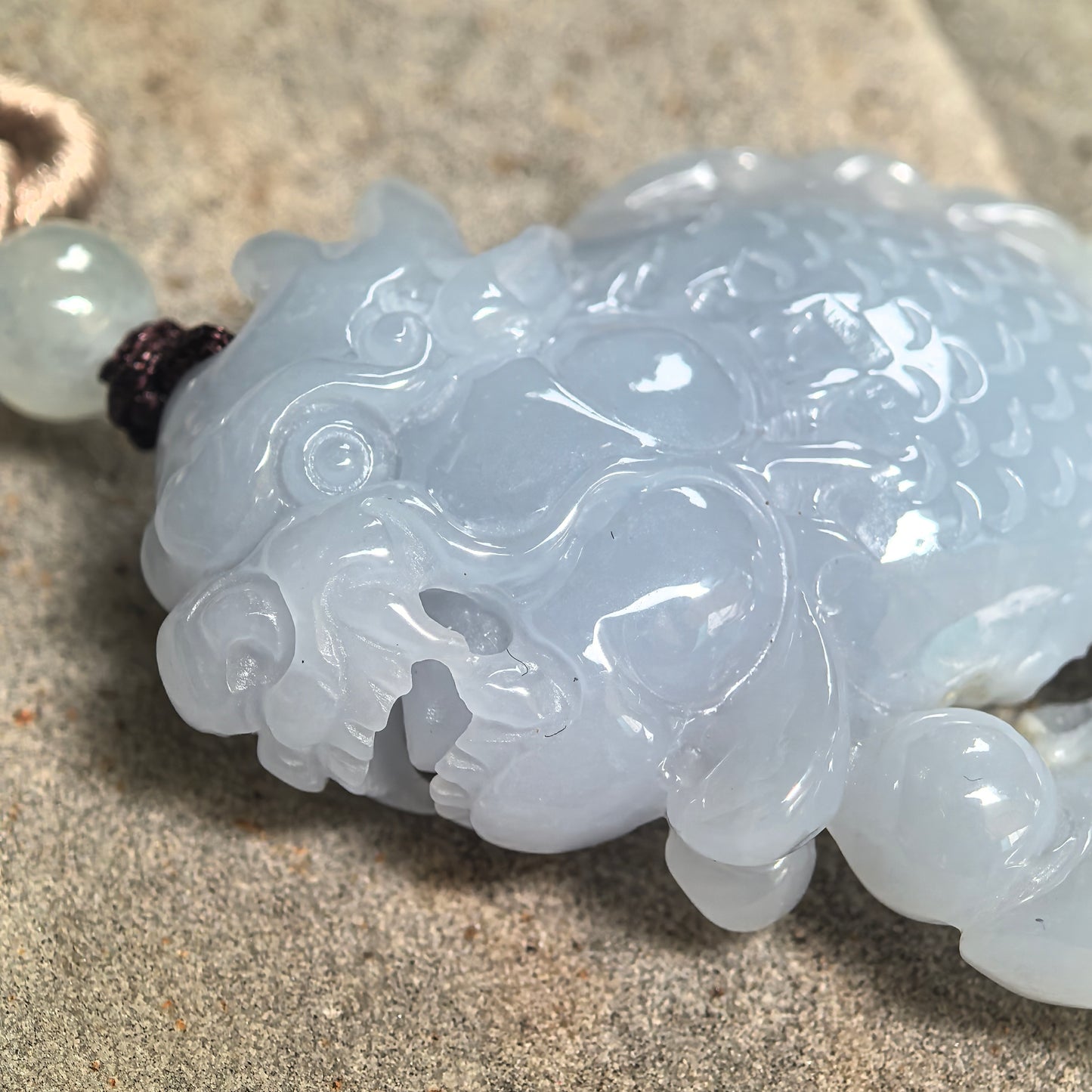 Natural Grade-A Glutinous Pale Lavender Dragon-Fish Jadeite Pendant · Burmese Jade
