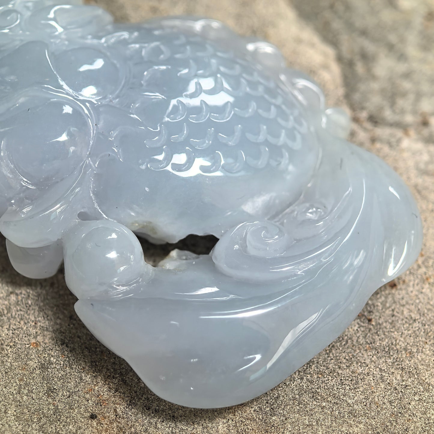 Natural Grade-A Glutinous Pale Lavender Dragon-Fish Jadeite Pendant · Burmese Jade