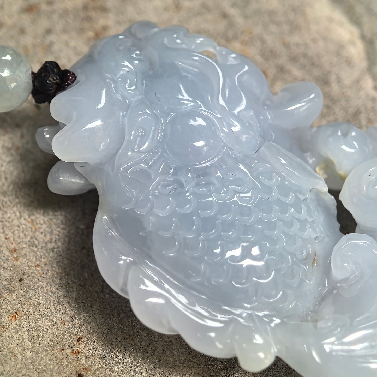 Natural Grade-A Glutinous Pale Lavender Dragon-Fish Jadeite Pendant · Burmese Jade