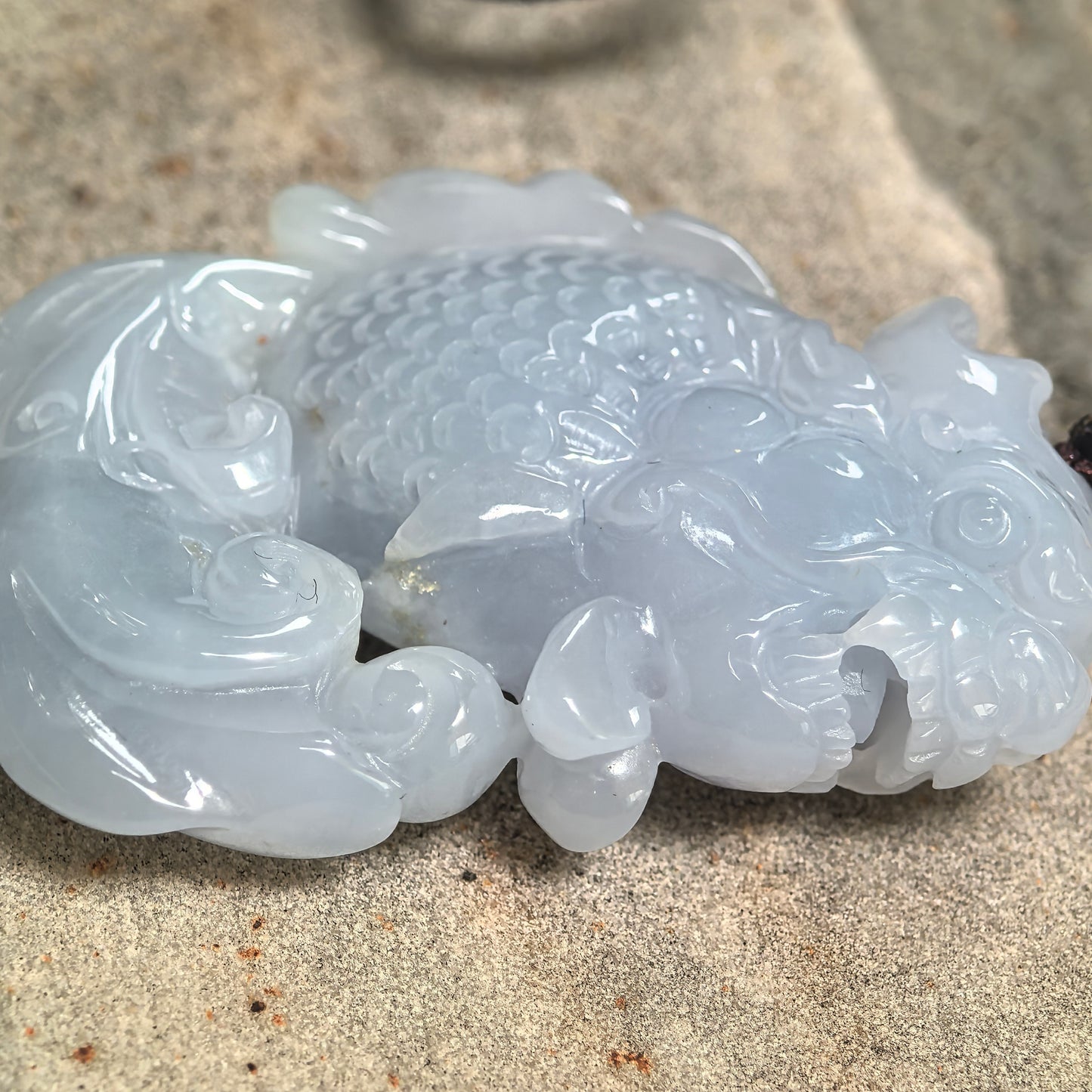 Natural Grade-A Glutinous Pale Lavender Dragon-Fish Jadeite Pendant · Burmese Jade