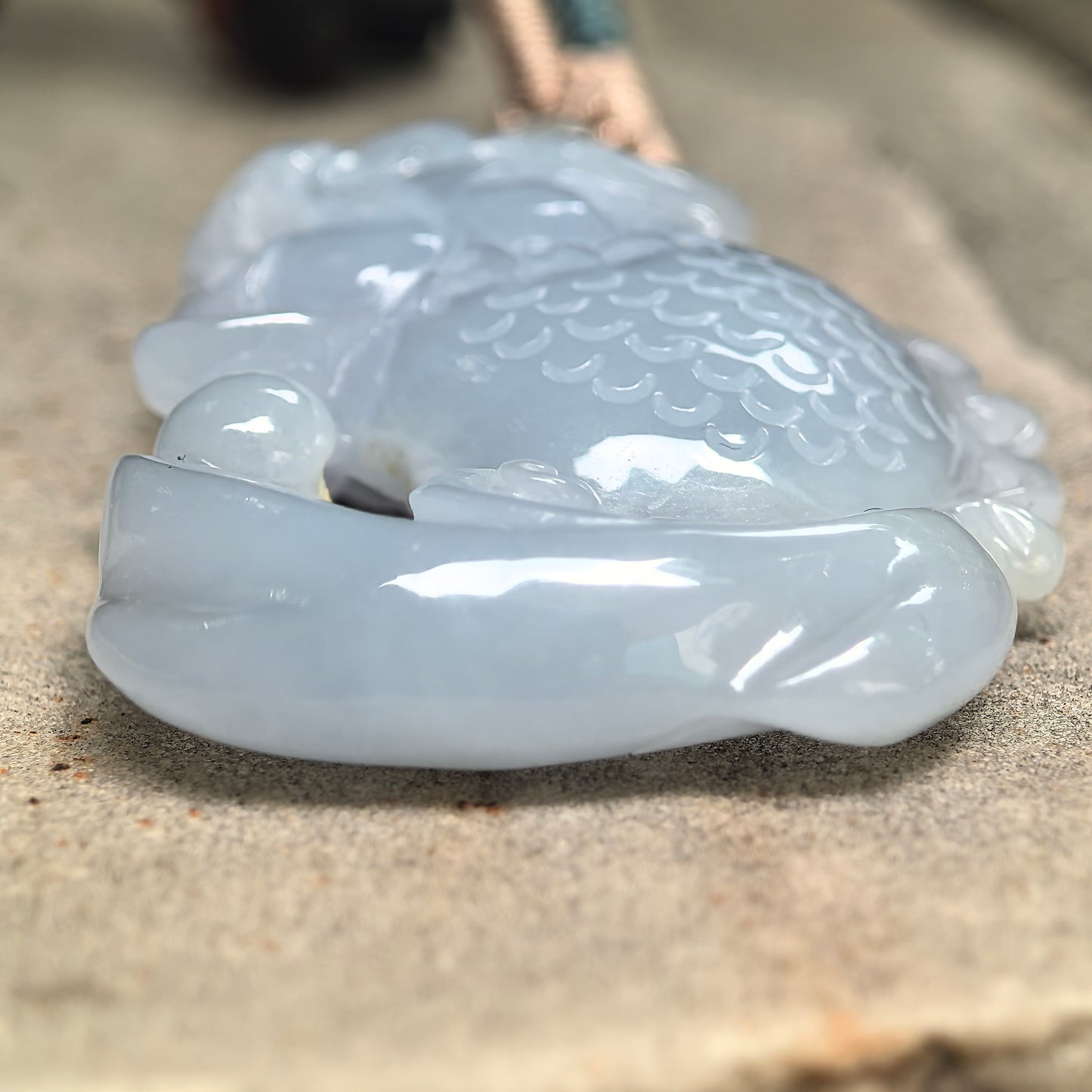 Natural Grade-A Glutinous Pale Lavender Dragon-Fish Jadeite Pendant · Burmese Jade