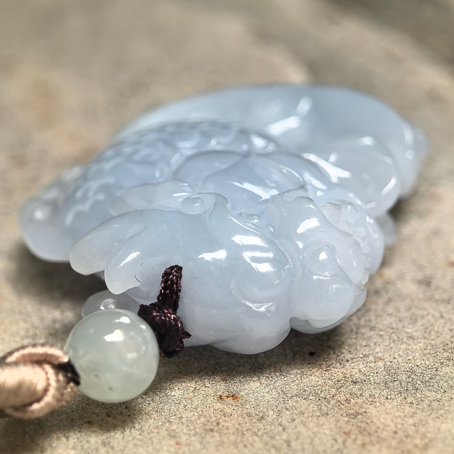 Natural Grade-A Glutinous Pale Lavender Dragon-Fish Jadeite Pendant · Burmese Jade