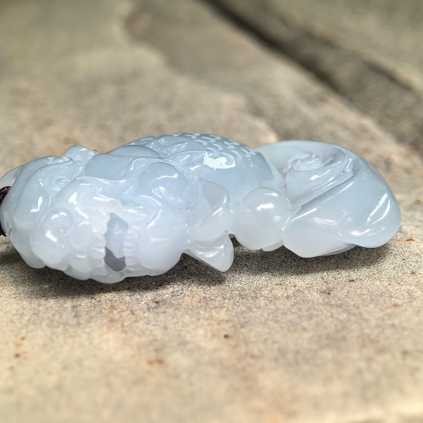 Natural Grade-A Glutinous Pale Lavender Dragon-Fish Jadeite Pendant · Burmese Jade
