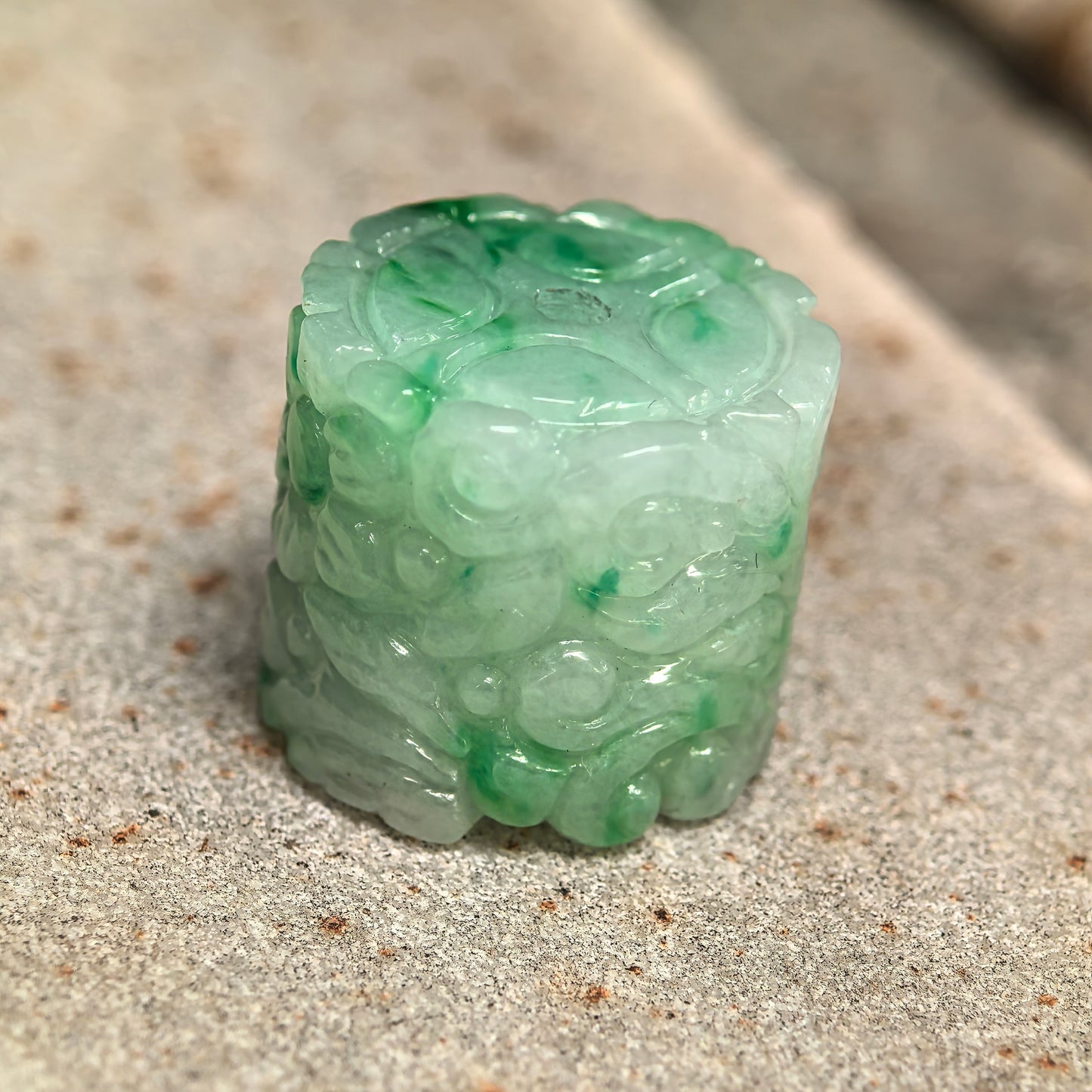 Natural Grade-A Glutinous Green-White Carved Barrel Bead Jadeite Pendant · Burmese Jade