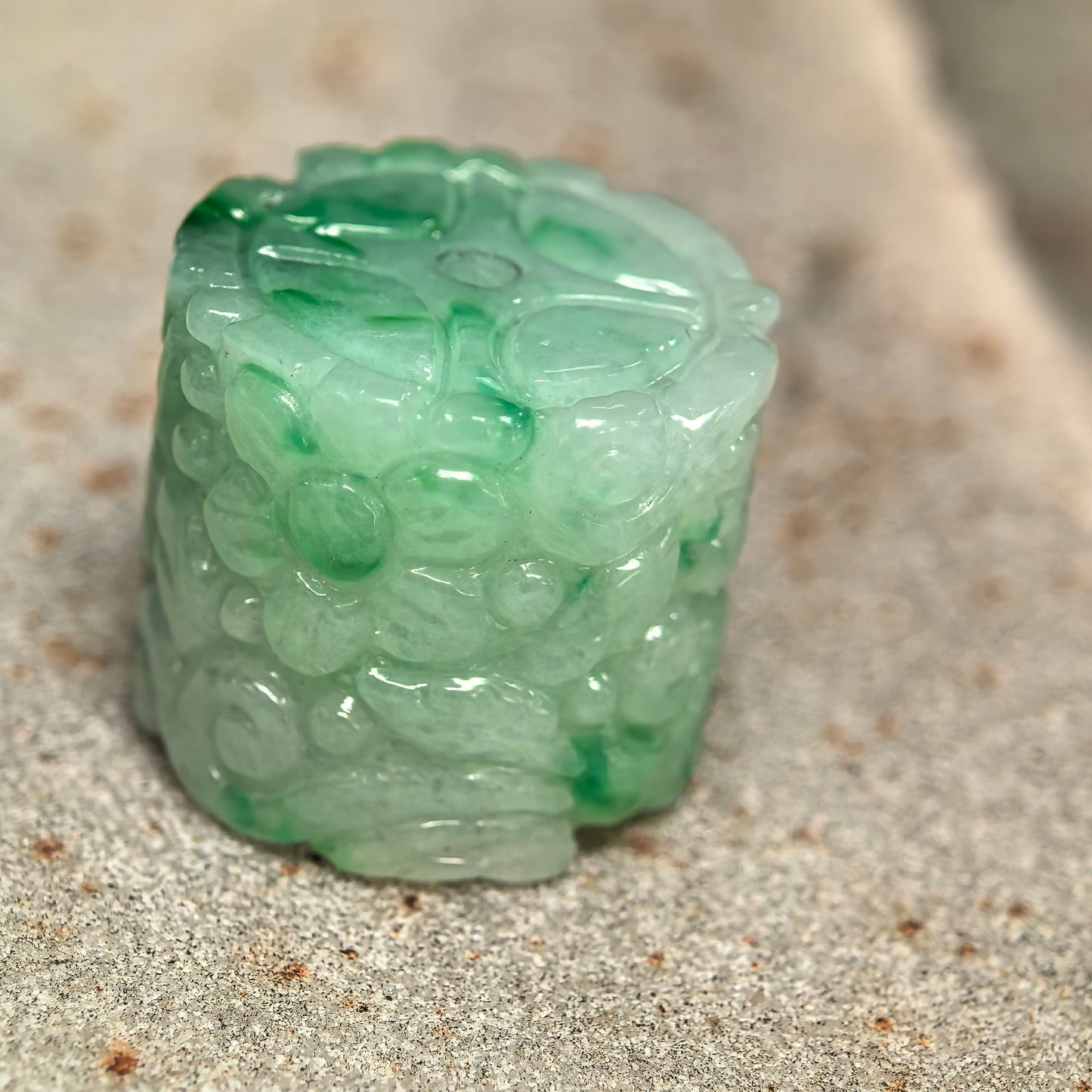 Natural Grade-A Glutinous Green-White Carved Barrel Bead Jadeite Pendant · Burmese Jade
