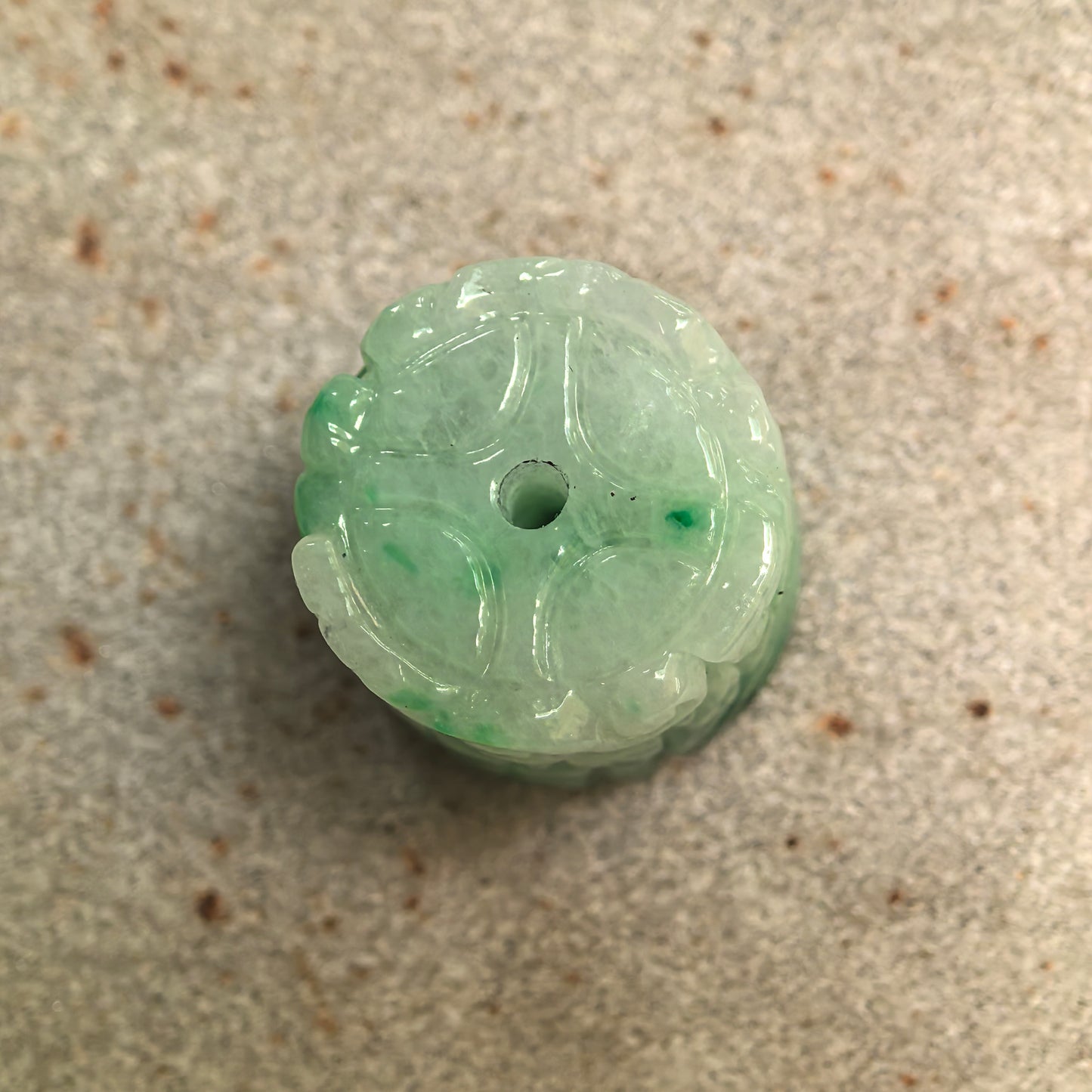 Natural Grade-A Glutinous Green-White Carved Barrel Bead Jadeite Pendant · Burmese Jade