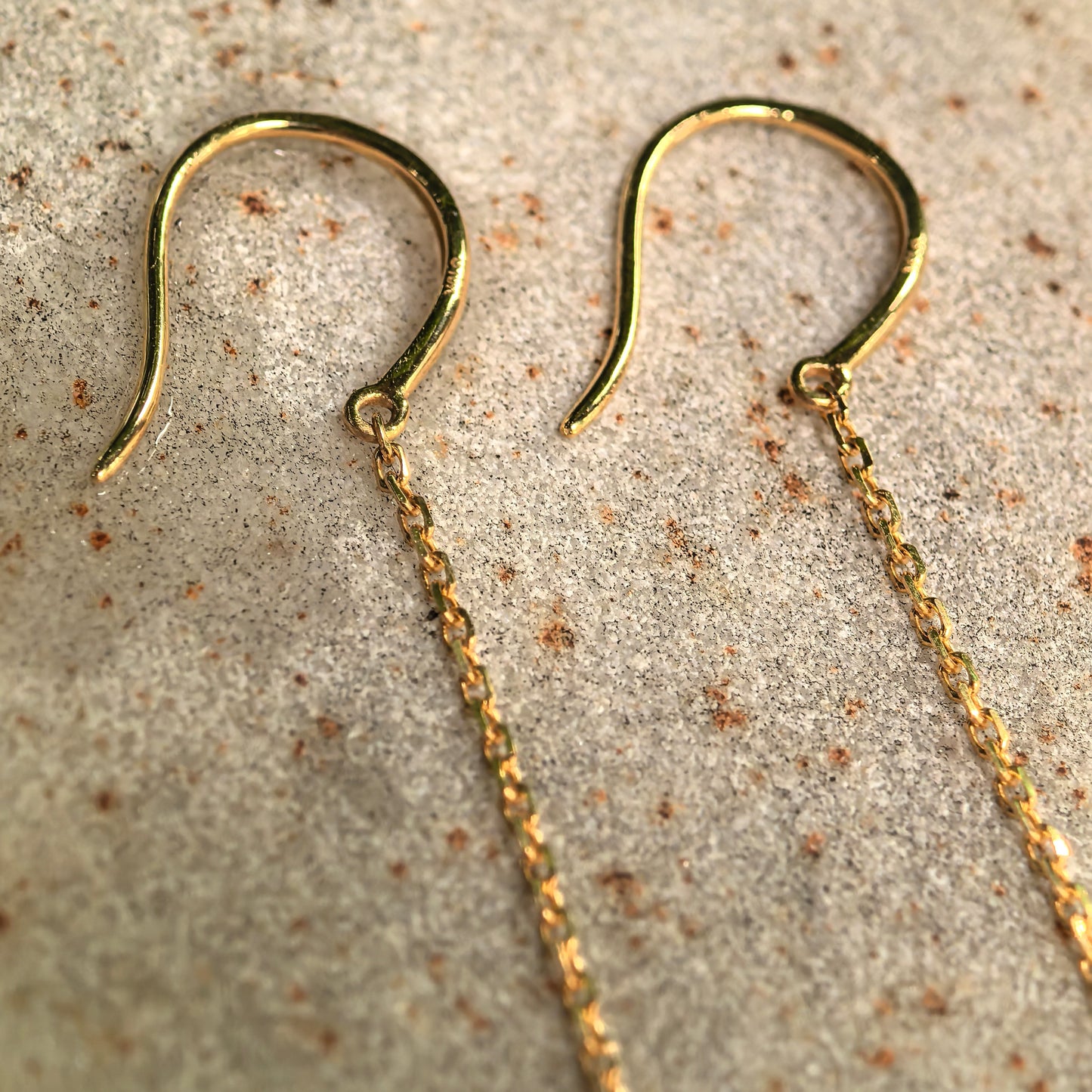 Natural Grade-A Icy Black-Gray Jadeite 18K Gold Thread Earrings · Burmese Jade