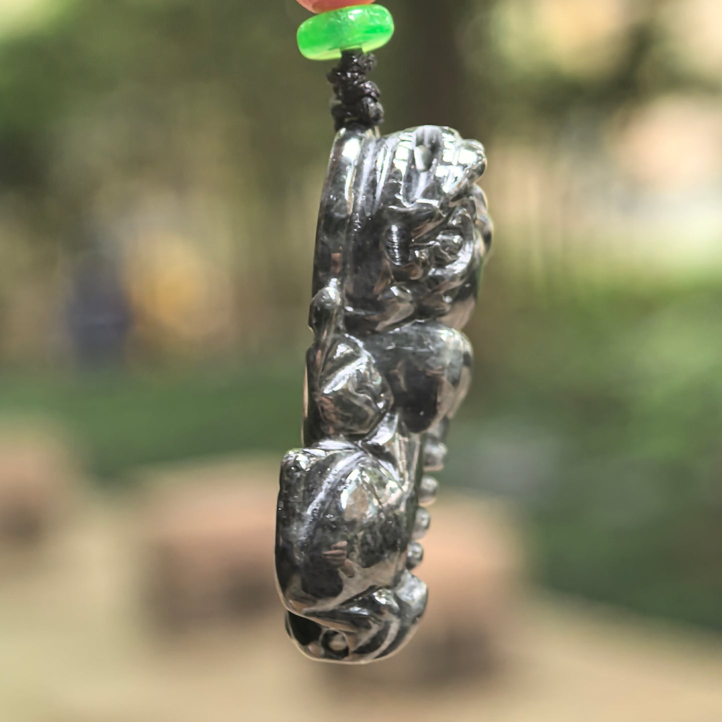Natural Grade-A Jadeite Glutinous Black Pixiu Pendant · Burmese Jade