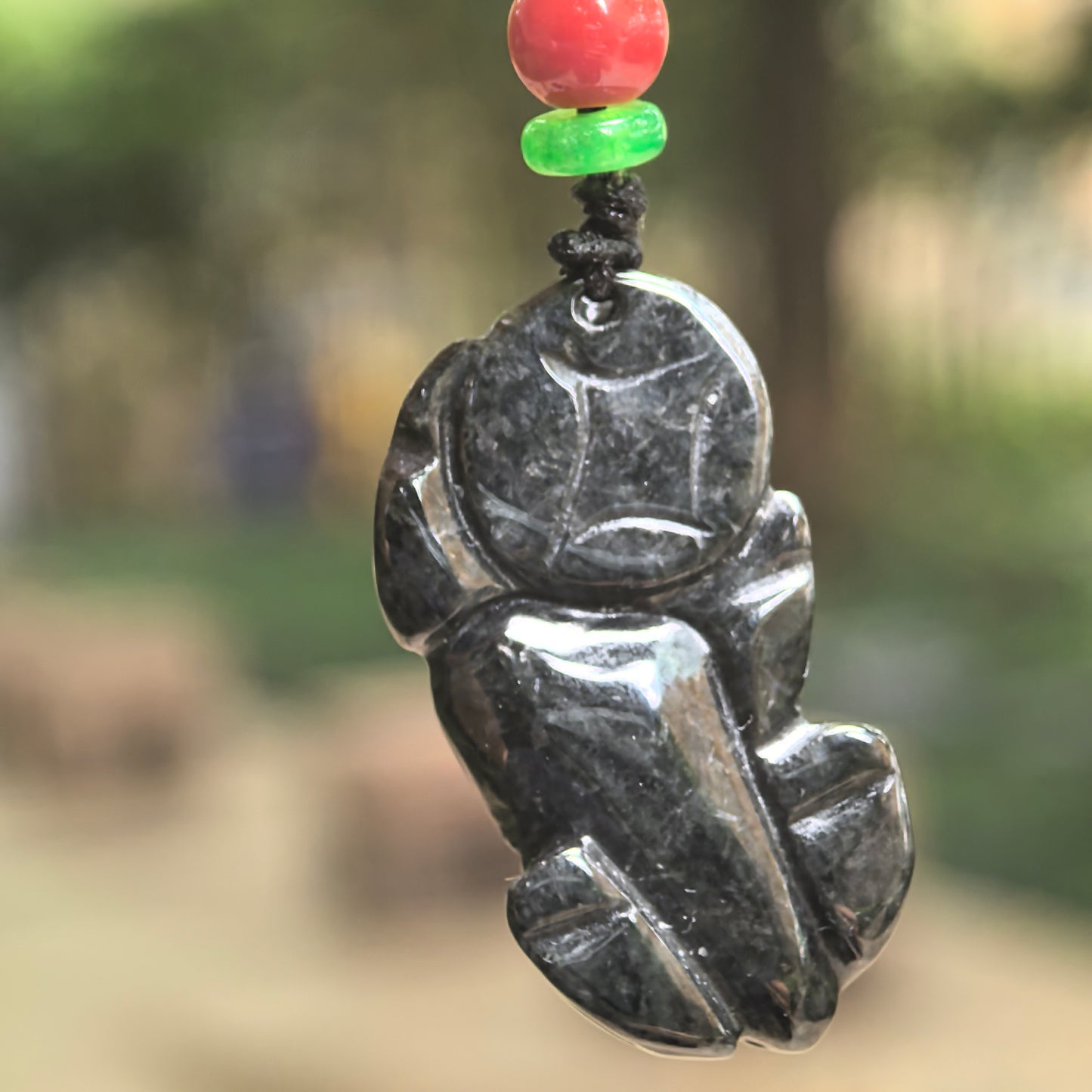 Natural Grade-A Jadeite Glutinous Black Pixiu Pendant · Burmese Jade