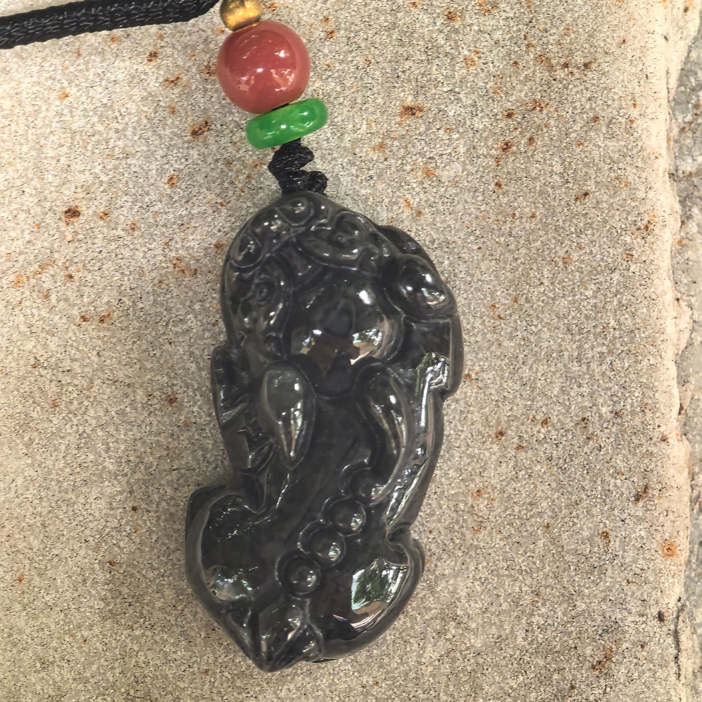 Natural Grade-A Jadeite Glutinous Black Pixiu Pendant · Burmese Jade
