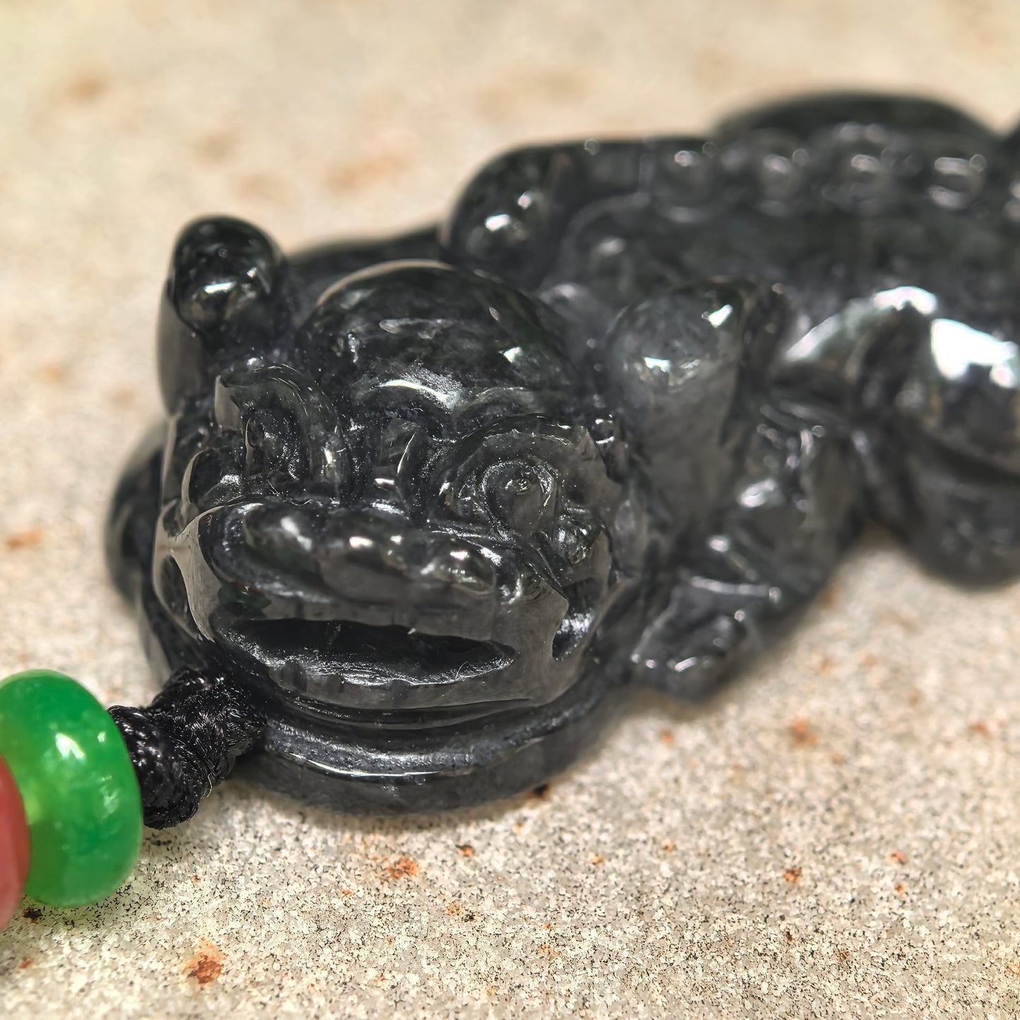 Natural Grade-A Jadeite Glutinous Black Pixiu Pendant · Burmese Jade