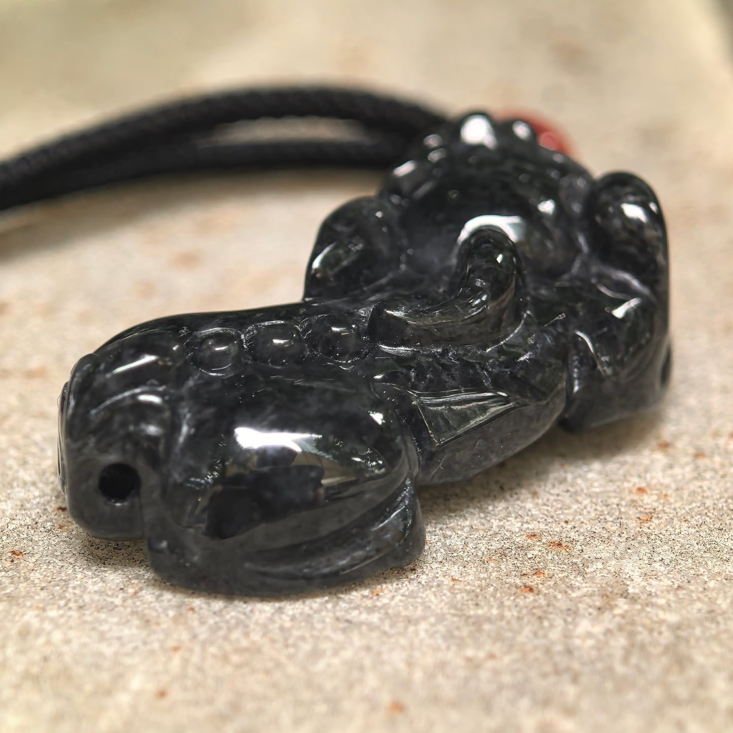 Natural Grade-A Jadeite Glutinous Black Pixiu Pendant · Burmese Jade