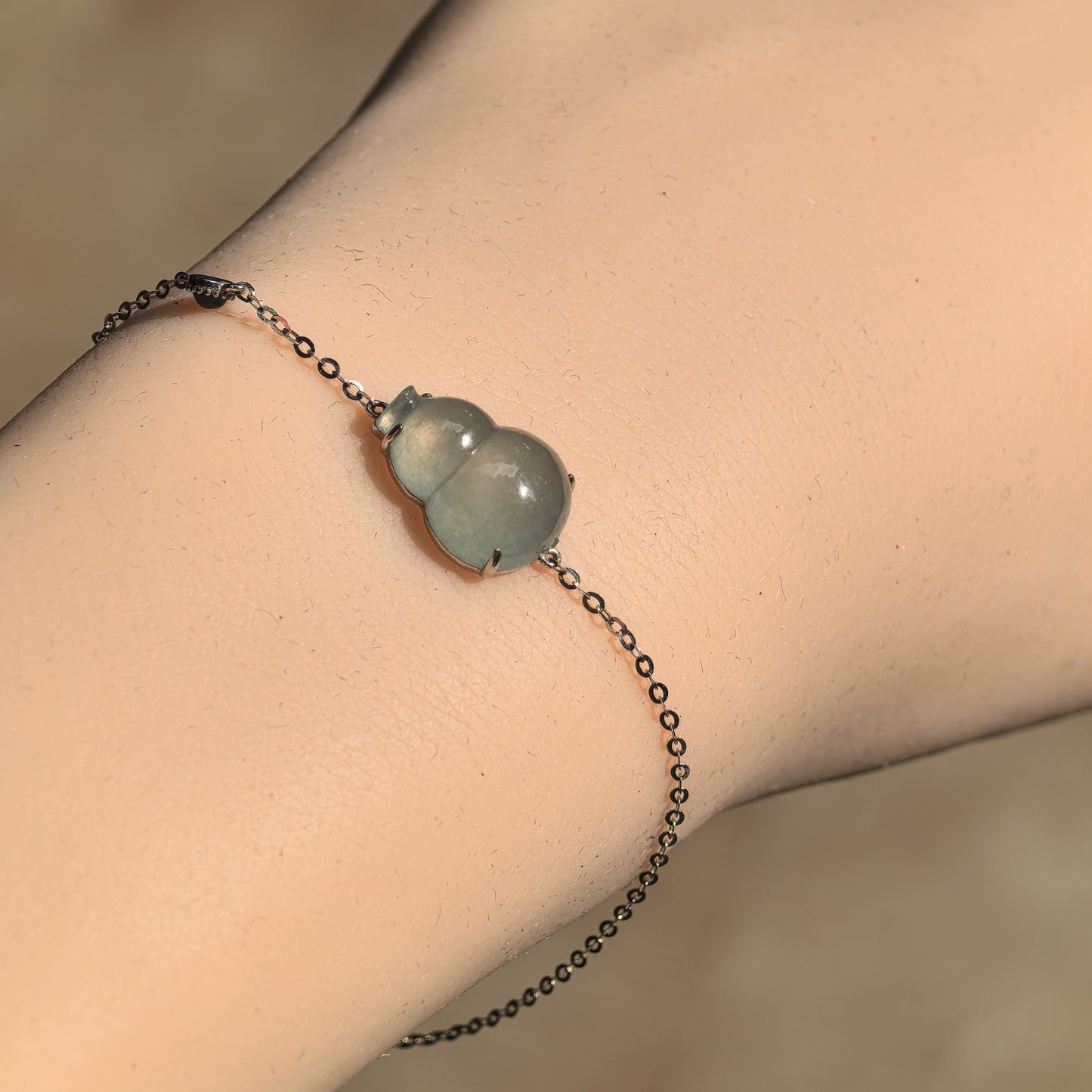Natural Grade-A Icy Light Green Gourd Jadeite 18K Gold Bracelet · Burmese Jade