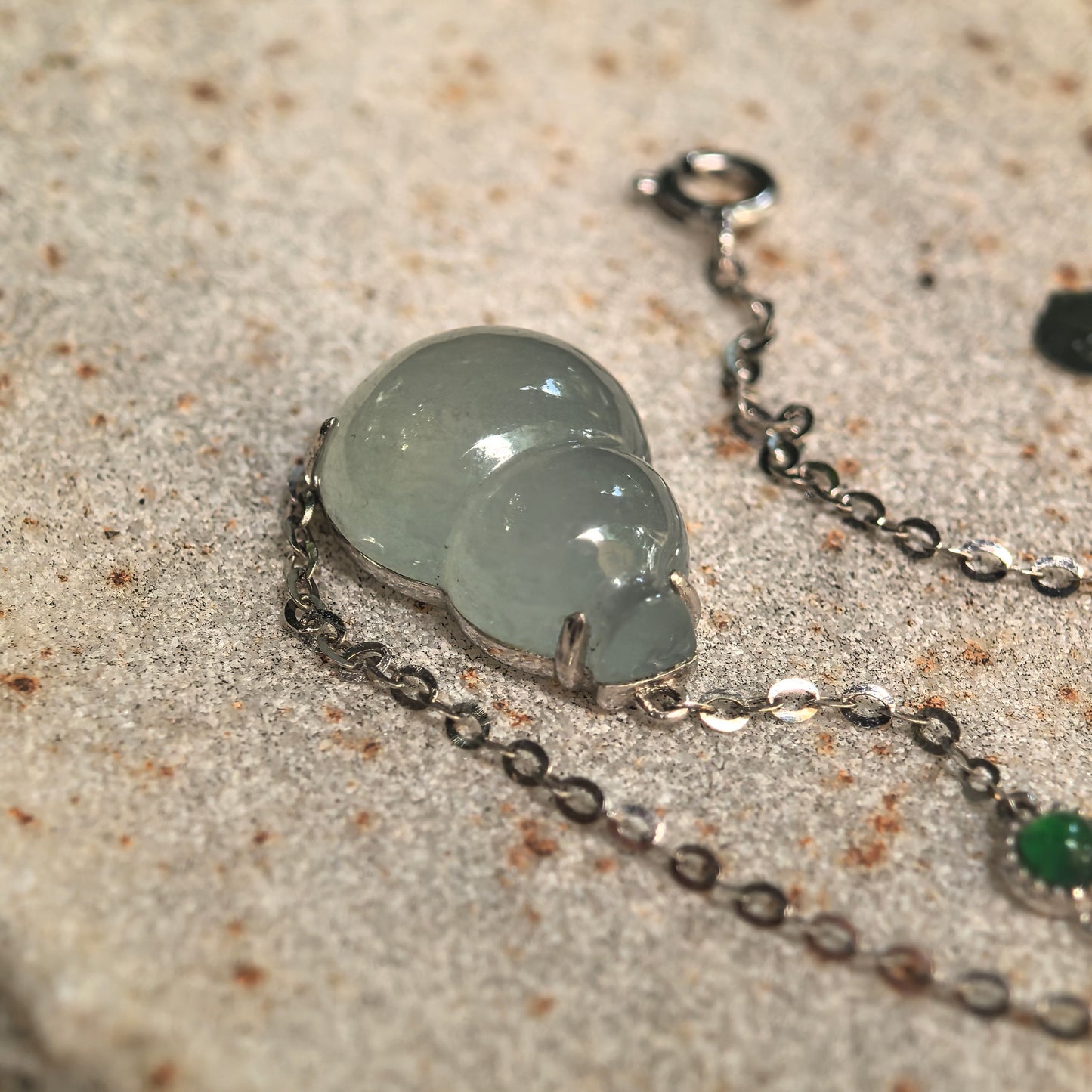 Natural Grade-A Icy Light Green Gourd Jadeite 18K Gold Bracelet · Burmese Jade