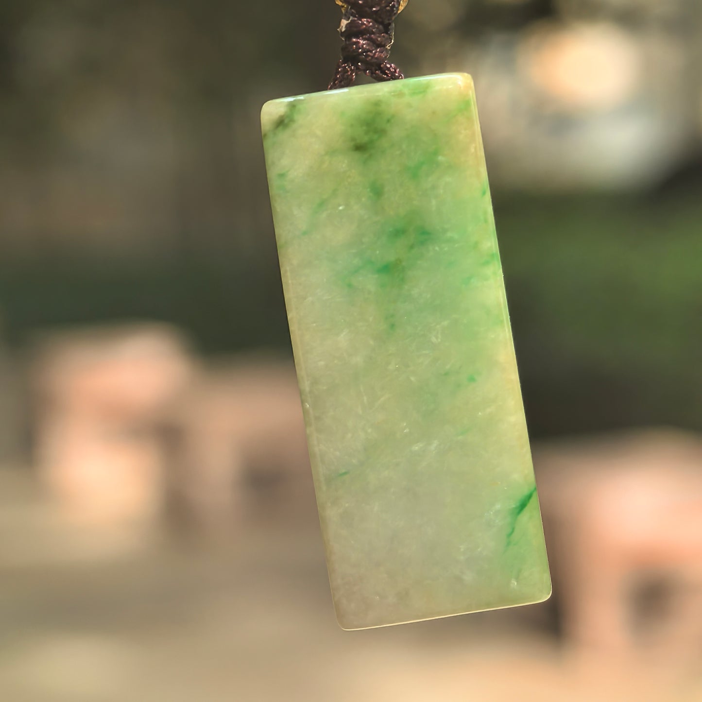 Natural Grade-A Glutinous Yellow-Green Archaic Mask Plain Plaque Jadeite Pendant · Burmese Jade