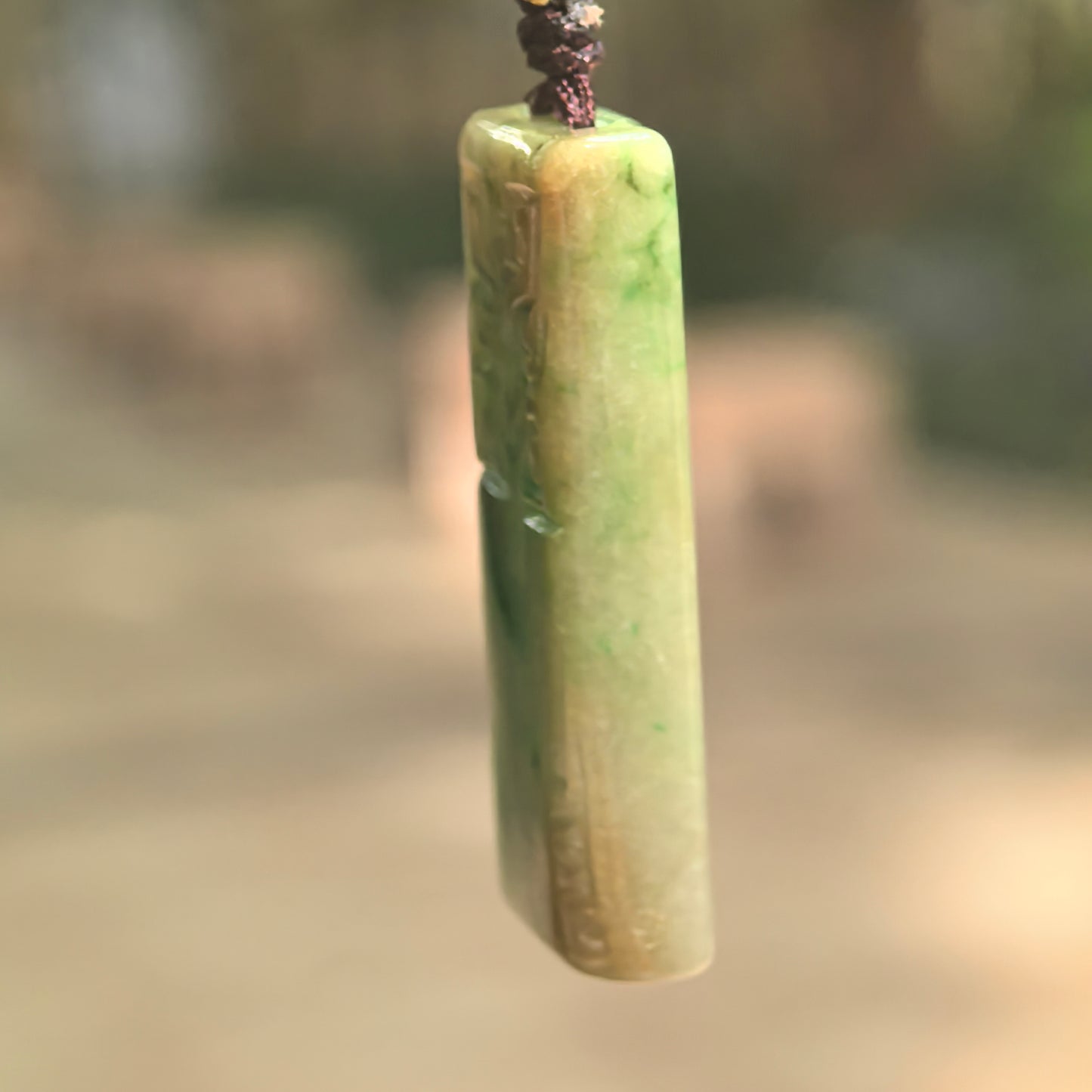 Natural Grade-A Glutinous Yellow-Green Archaic Mask Plain Plaque Jadeite Pendant · Burmese Jade