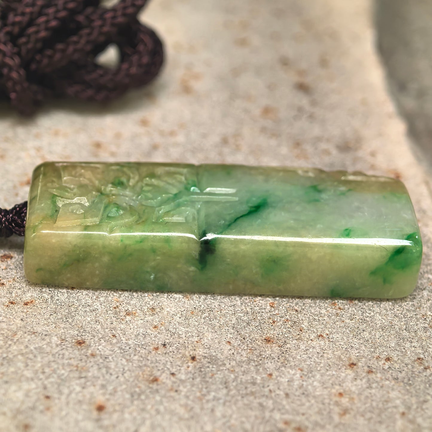 Natural Grade-A Glutinous Yellow-Green Archaic Mask Plain Plaque Jadeite Pendant · Burmese Jade