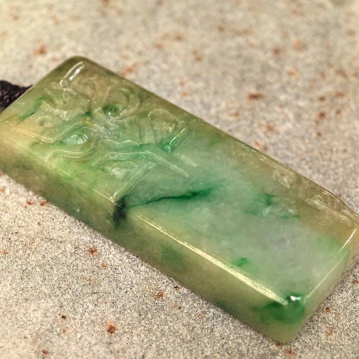 Natural Grade-A Glutinous Yellow-Green Archaic Mask Plain Plaque Jadeite Pendant · Burmese Jade