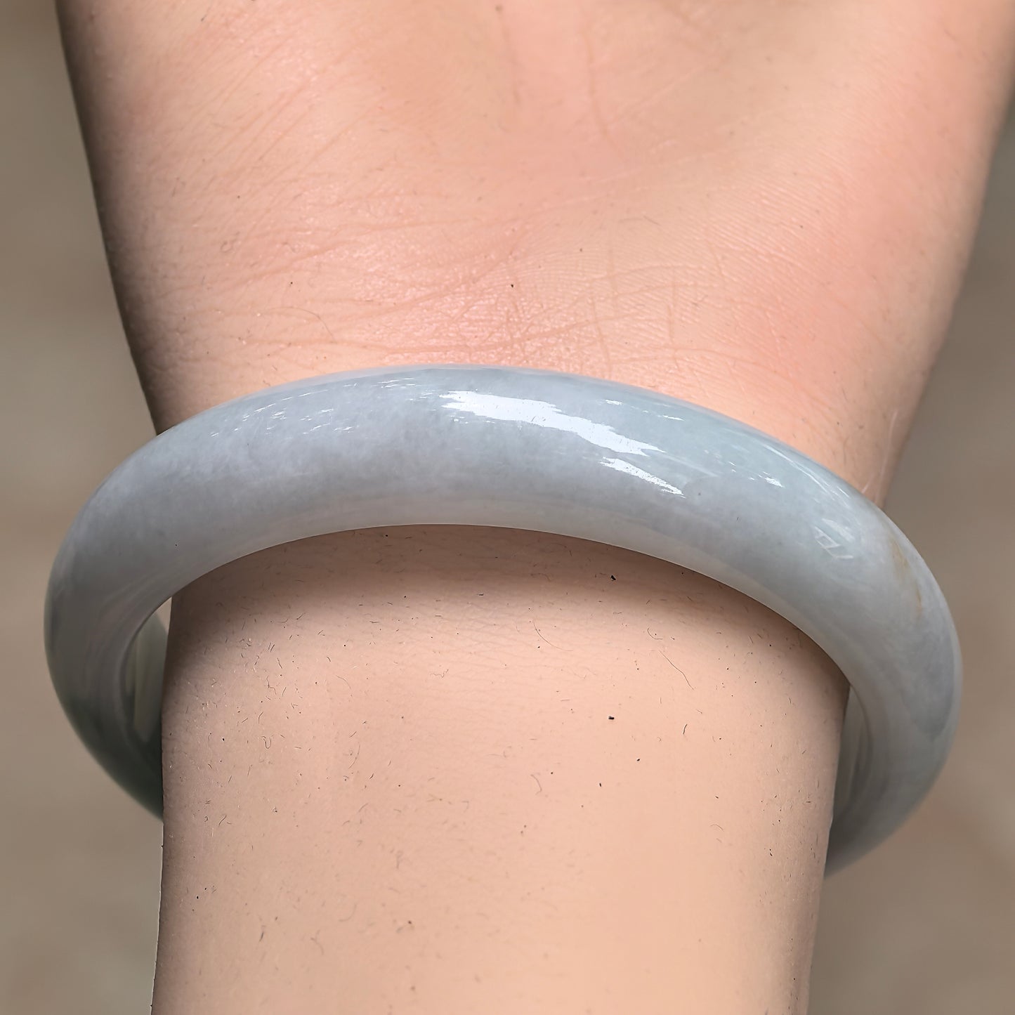 Natural Grade-A Glutinous Green-White D-Shape Jadeite Bangle · Burmese Jade 54mm