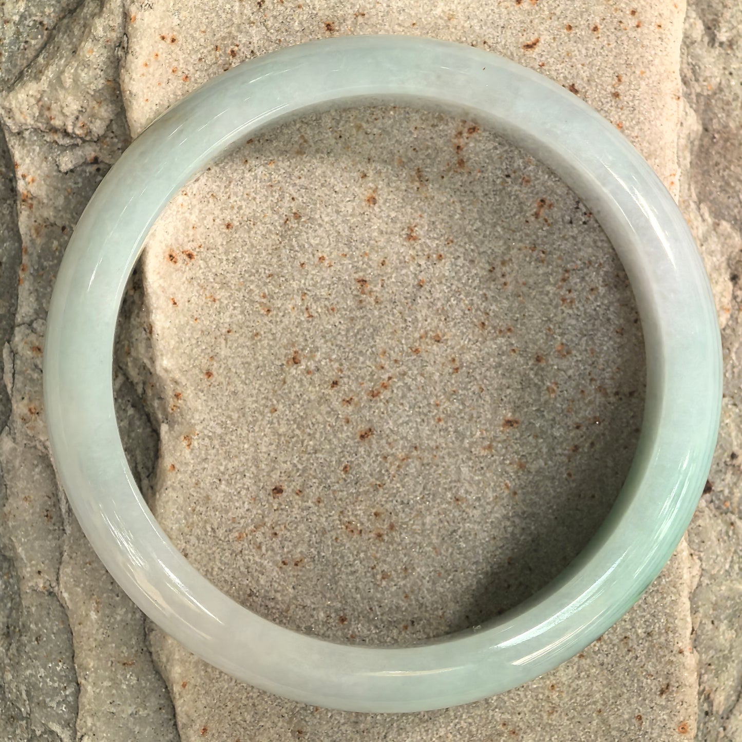 Natural Grade-A Glutinous Green-White D-Shape Jadeite Bangle · Burmese Jade 54mm