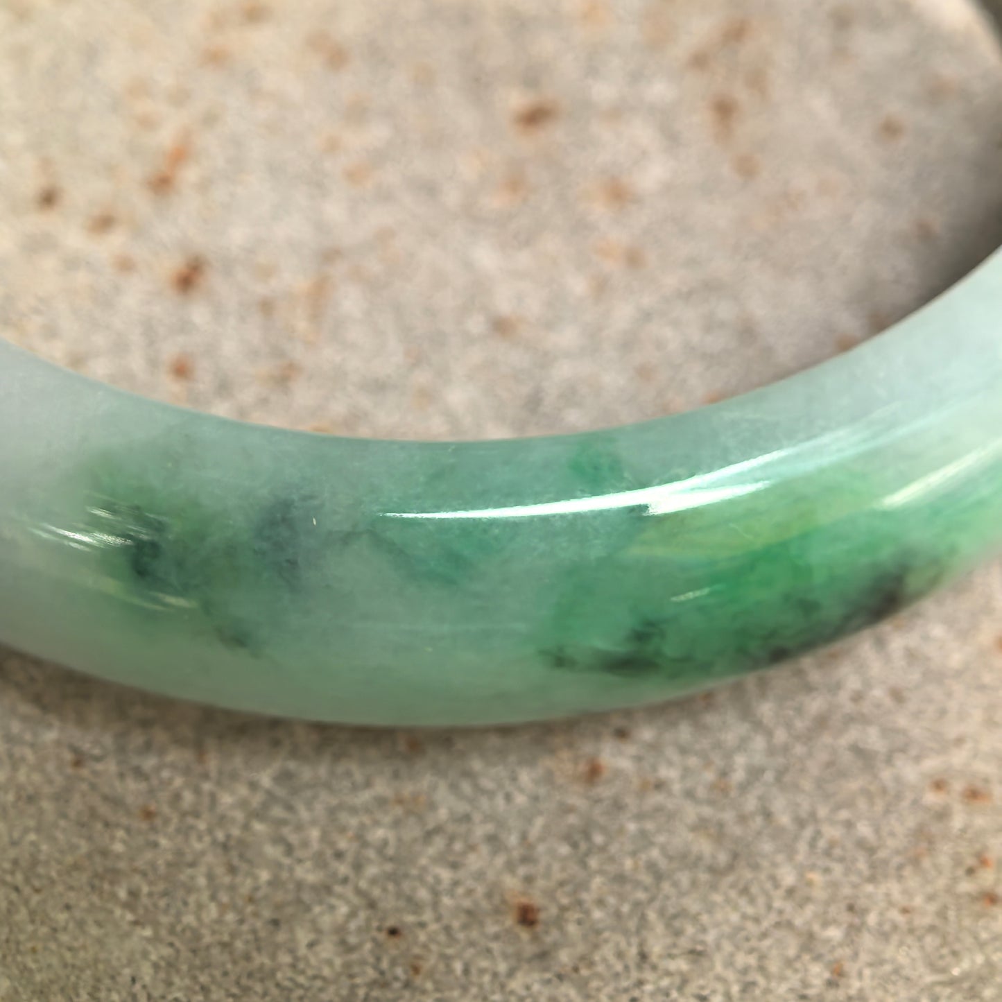 Natural Grade-A Glutinous Green-White D-Shape Jadeite Bangle · Burmese Jade 54mm