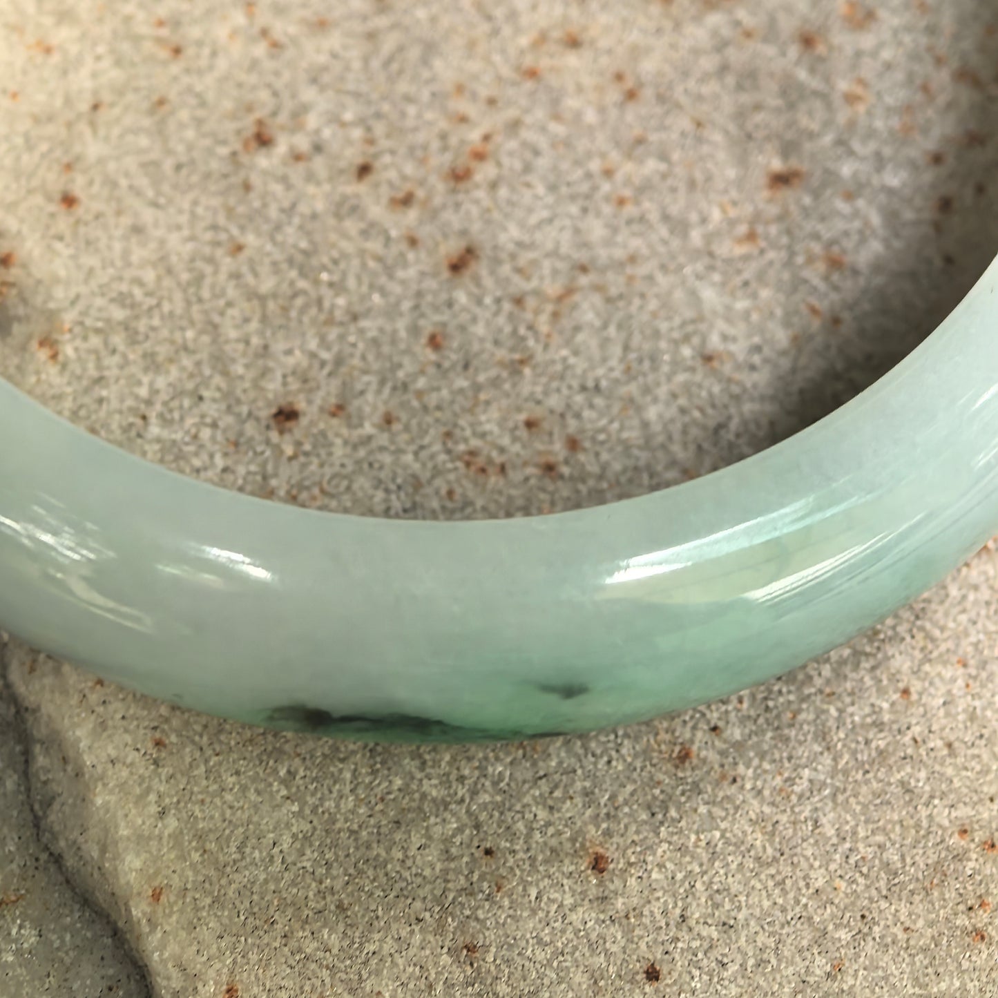 Natural Grade-A Glutinous Green-White D-Shape Jadeite Bangle · Burmese Jade 54mm
