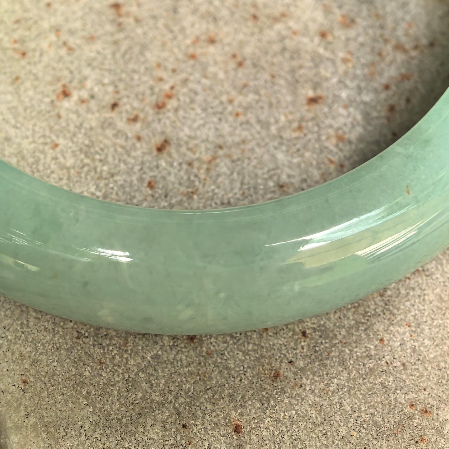 Natural Grade-A Glutinous Green Golden-Flecked D-Shape Jadeite Bangle · Burmese Jade 55mm