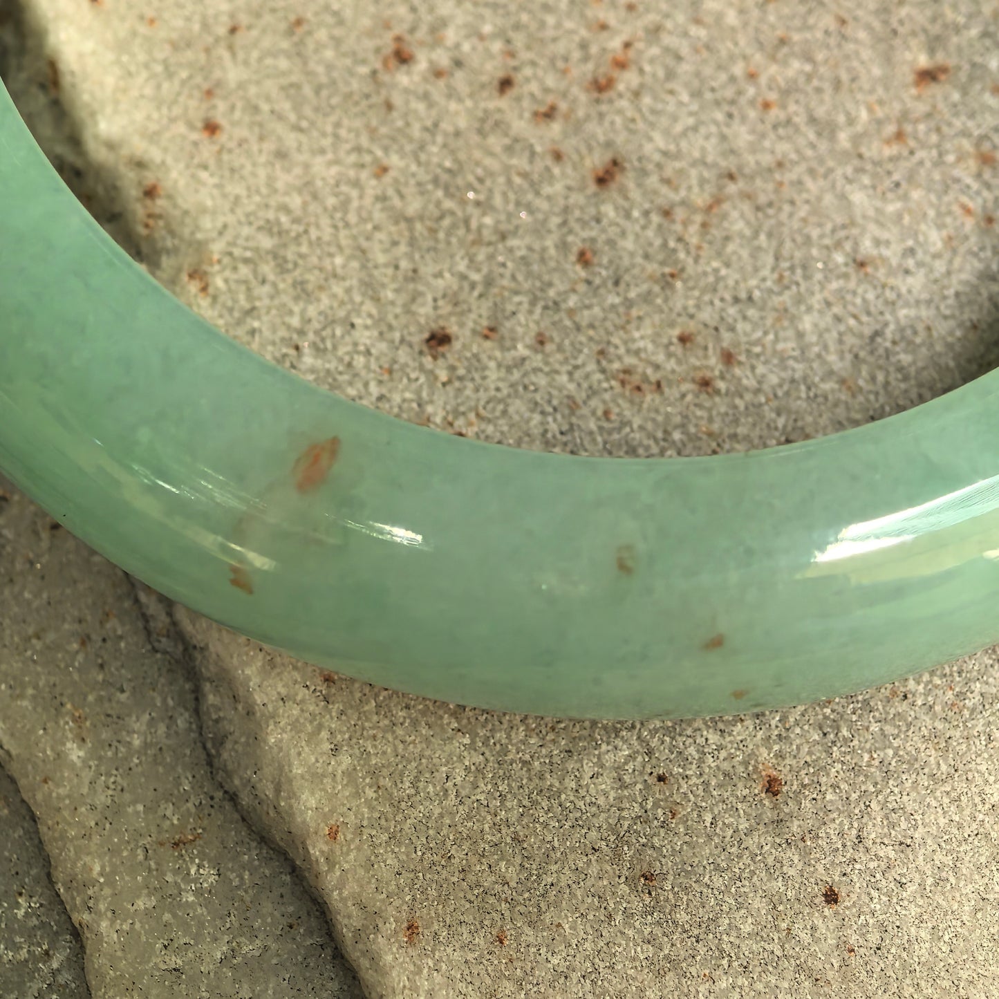 Natural Grade-A Glutinous Green Golden-Flecked D-Shape Jadeite Bangle · Burmese Jade 55mm
