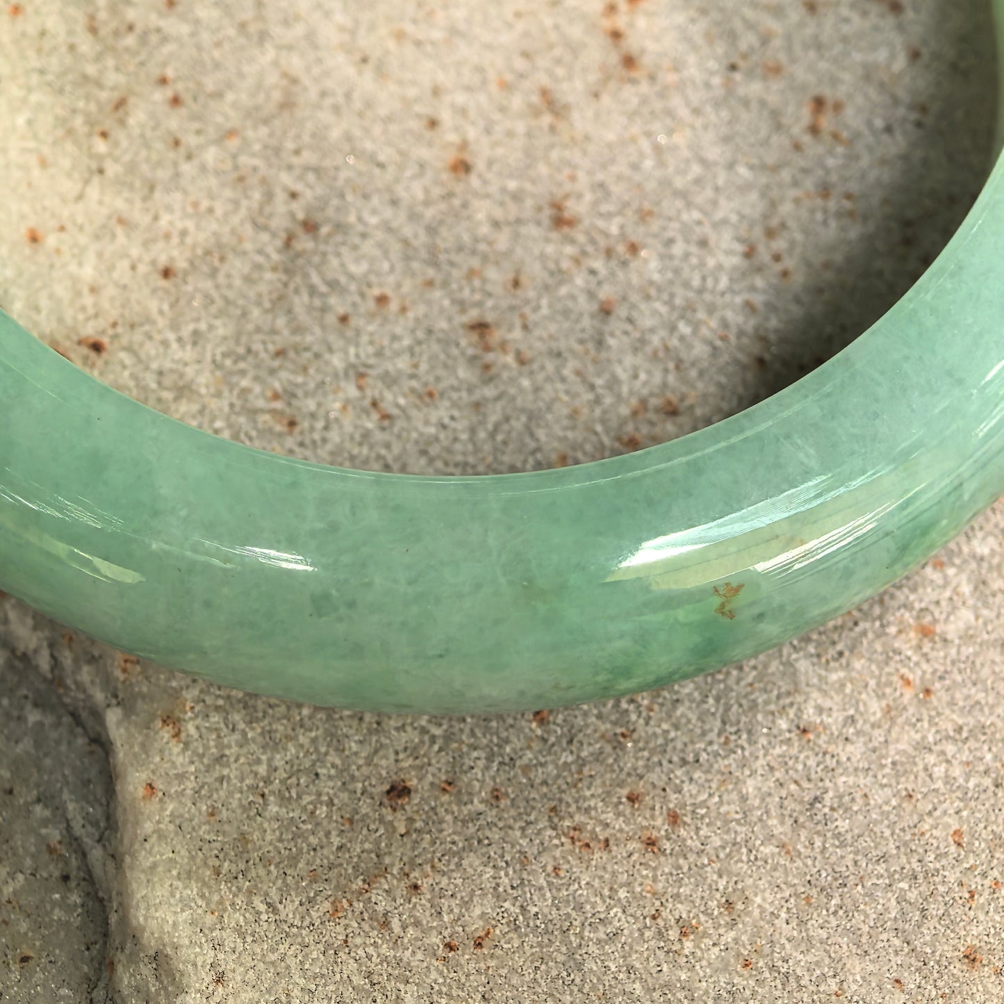 Natural Grade-A Glutinous Green Golden-Flecked D-Shape Jadeite Bangle · Burmese Jade 55mm
