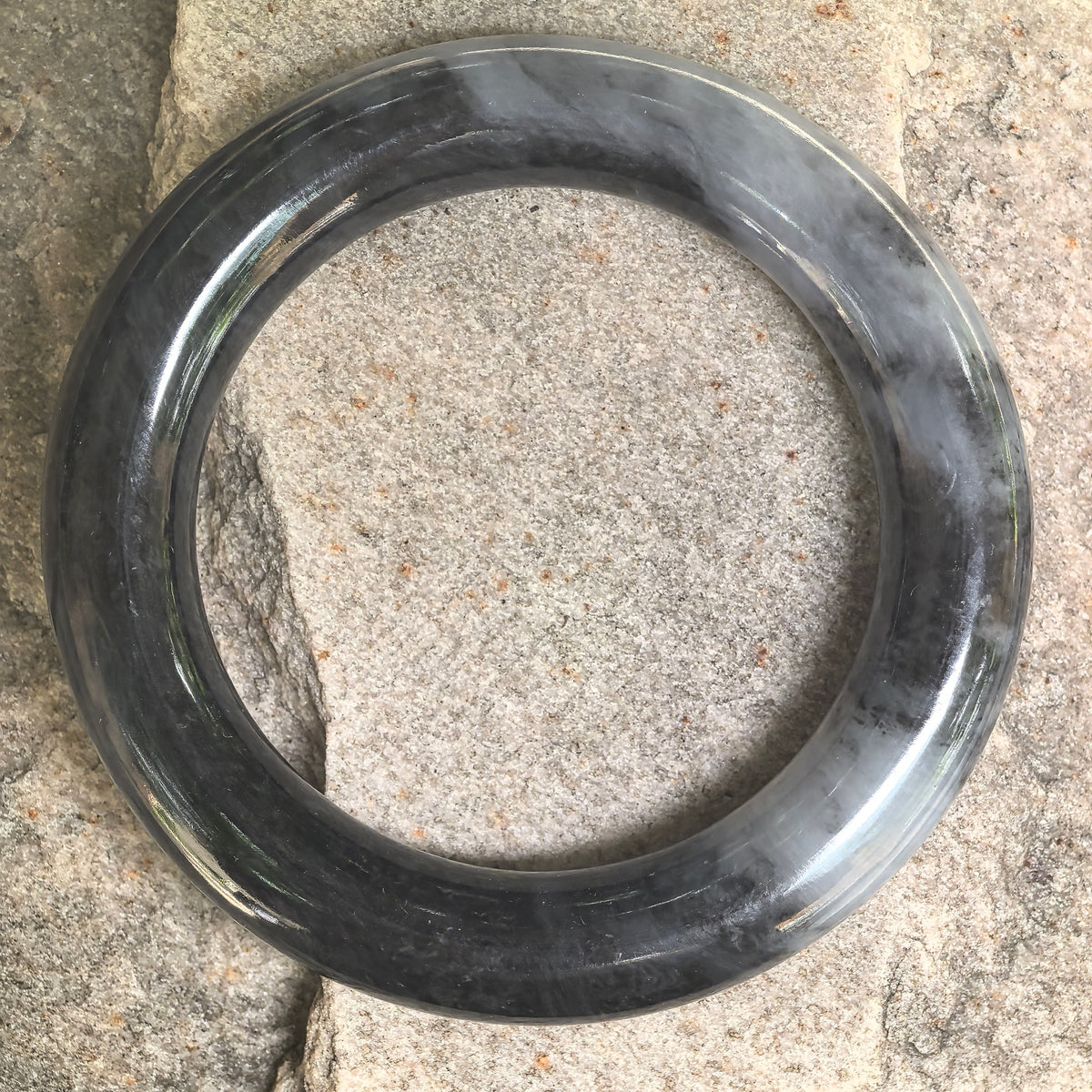 Glutinous Black-Gray Round Jadeite Bangle – 52mm