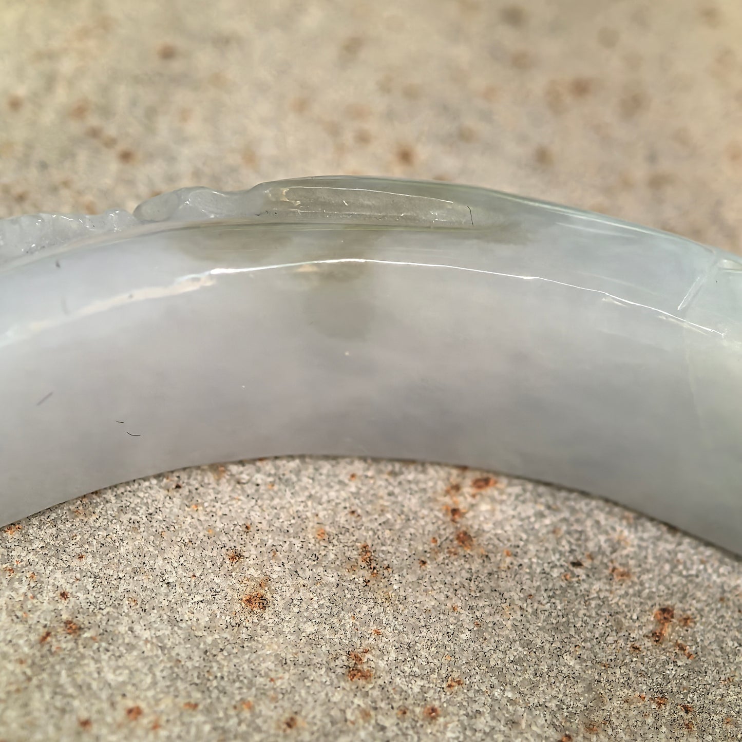 Natural Grade-A Glutinous White Carved D-Shape Jadeite Bangle · Burmese Jade 55mm